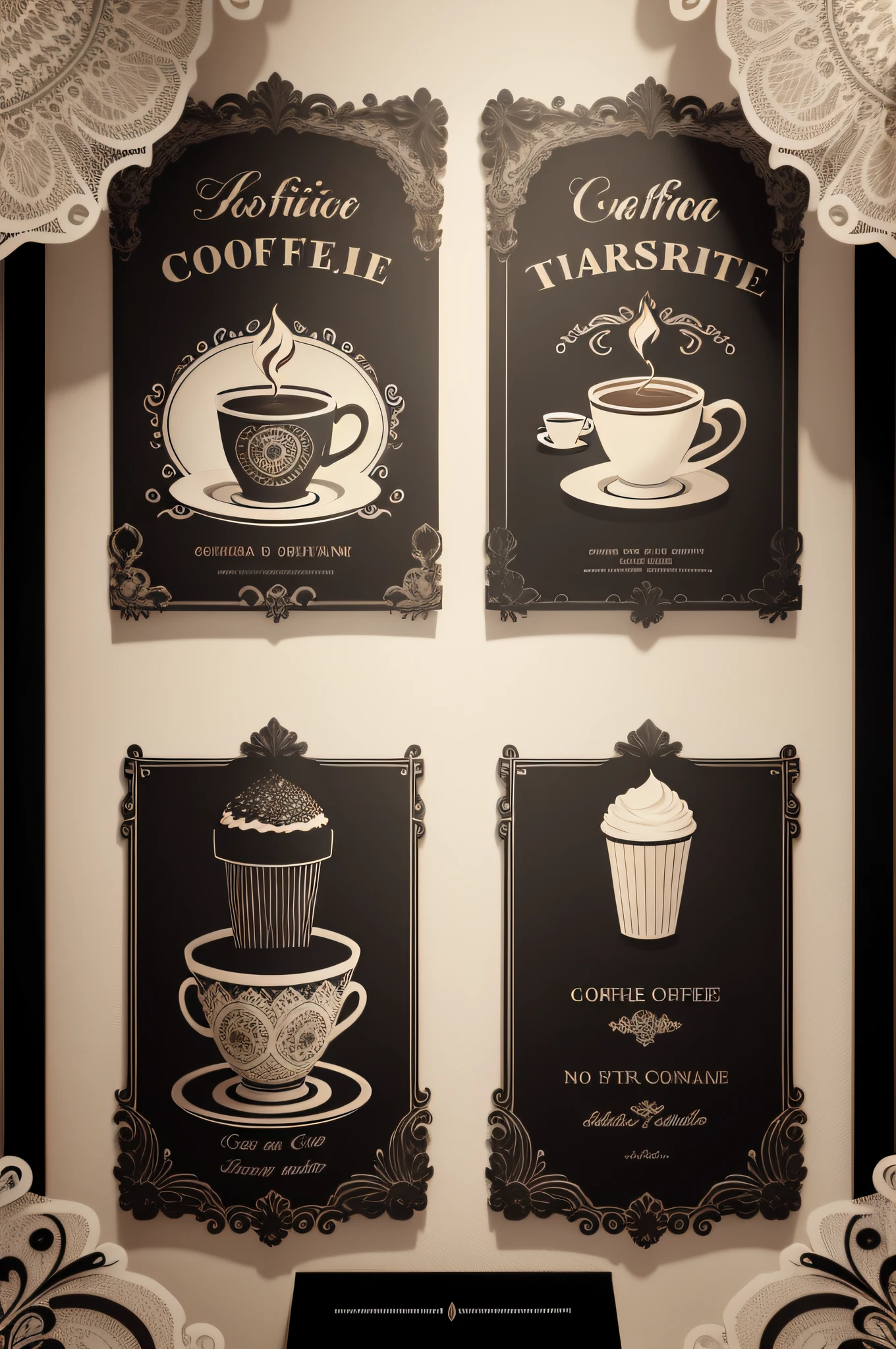 background wall, mural, decorative painting, interior decoration picture, poster, wall painting, wall, retro, nostalgic, tooling, European style, black black background, back panel, chalk, hand drawn, pattern, lace, European pattern, coffee, beverage, food, restaurant, food, food, gourmet, coffee bar, coffee cup, coffee bean, design, PSD layered material, background material, 72DPI PSD