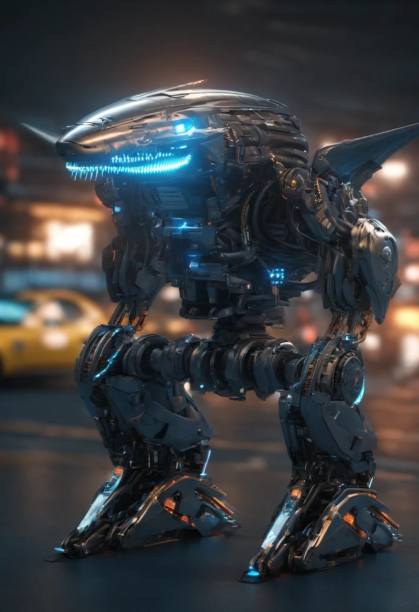 Mecha shark , science fiction, Front view, senso de tecnologia, Renderizador OC, Motor irreal, Very high detail, HD 8K, studiolight