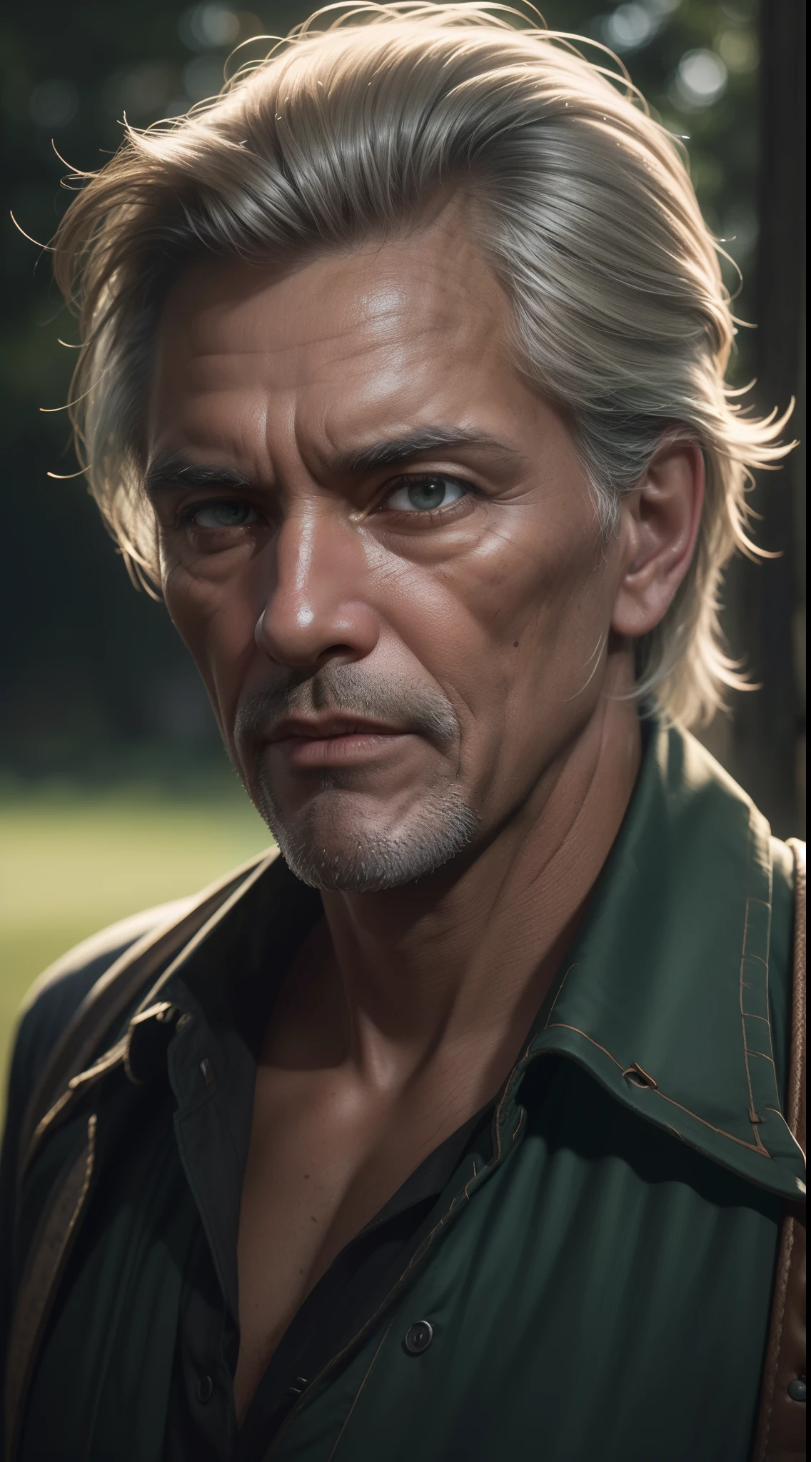 ((primitive, analogue style)) portrait of a handsome old cowboy, Half-smile, High detail intricate, Dramatic, skin pore, very dark lighting, heavyshading, Detailed, Detailed face, (vibrant, Realistic photo, Realistic, Dramatic, Dark, Sharp focus), ((filmgrain, skin detailed, Highly detailed skin texture, 8k hdr, Digital SLR)) aged green background