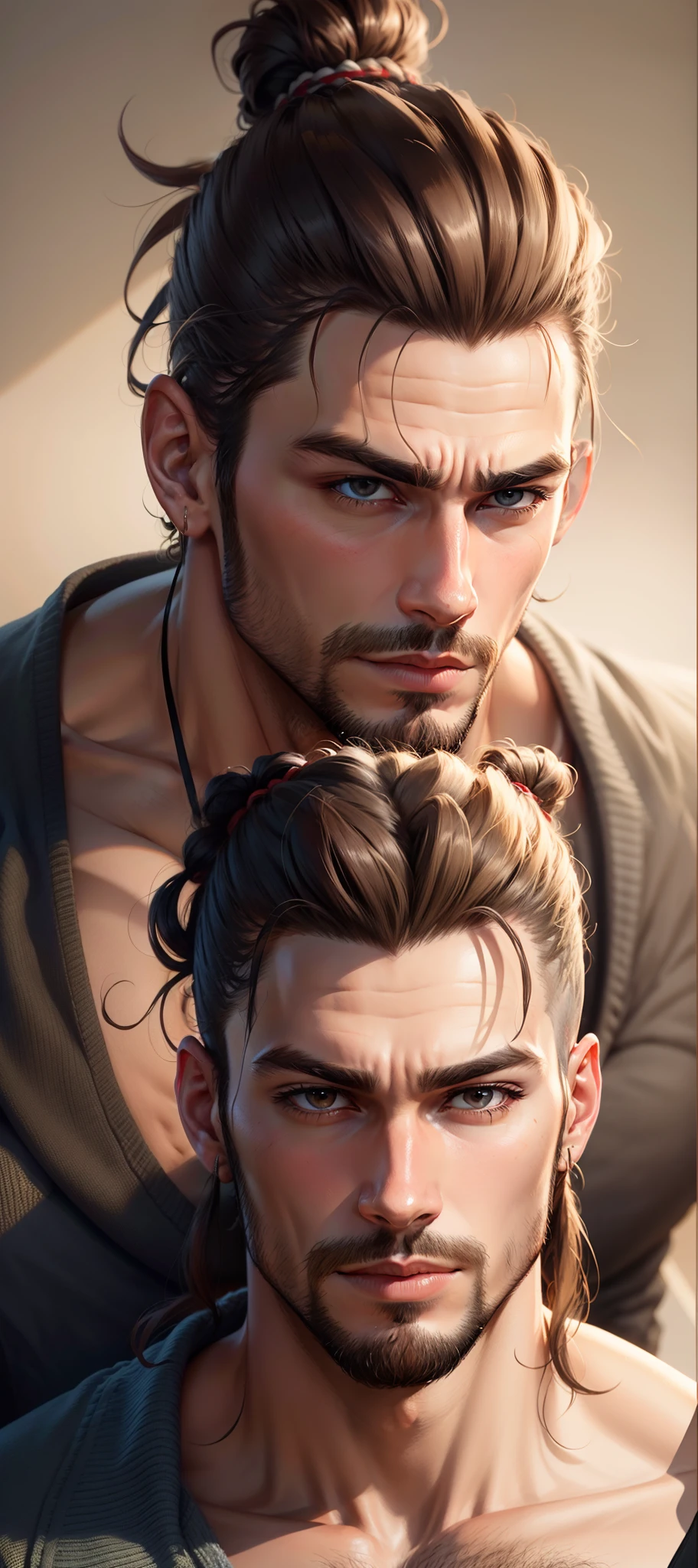 Man bun, handsome, realistic very realistic