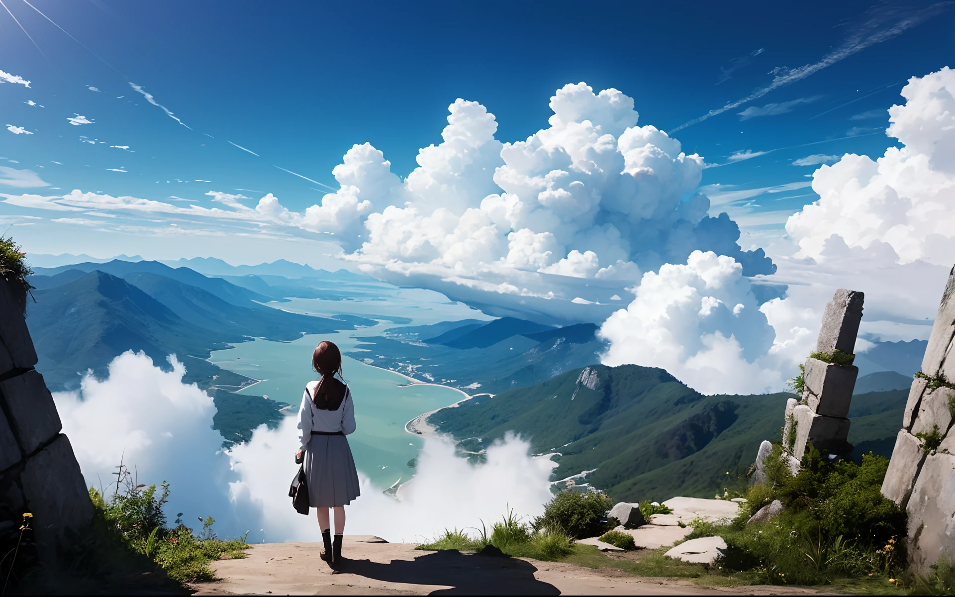 a girl looking on cloud world,