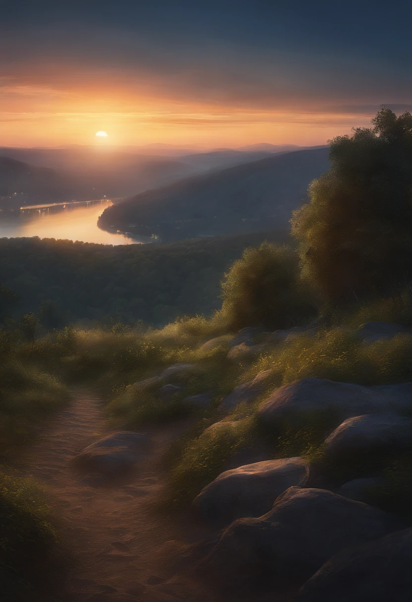 Landschaft, Sommer, Nacht, Wald, Lagerfeuer an einem Ort, unbemannt, niemand, Sternenhimmel, HD-Details, Ultra-Details, Film, Hyperrealismus, Weiches Licht, Depth of field bokeh, raytracing, Hyperrealismus. , Art Station pixiv Gwise, Makoto Shinkai, Kunstkeim