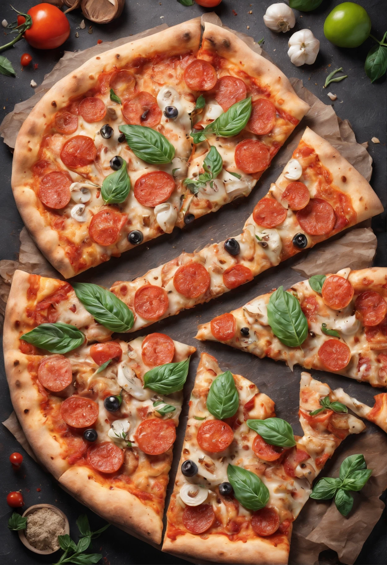 a delicious pizza, cinematic, professional photography, studio lighting, studio background, advertising photography, intricate details, hyper-detailed, ultra realistic, 8K UHD