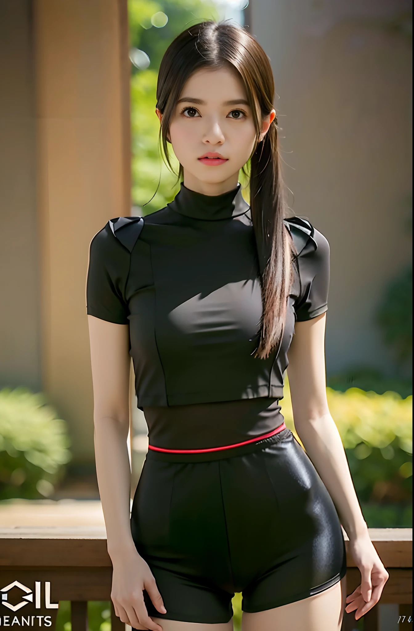 master part, master part, best quality, best quality, real, unidade, Papel de parede 8K, Arte Oficial, papel de parede CG Unity 8k altamente detalhado, ULZZANG-6500, (Original: 1.2), (real: 1.4), ultra detalhado, high resolution, ultra detalhe,Fantastic, detalhes finos, Cinematic lighting, ((Long black spandex shorts: 1.37)), ((Coxas menos expostas:1.2)), Trajes Ninja vermelhos, Ninja, Trajes simples, (8k, Fotos RAW, Qualidade Superior, master part: 1.27), (Realistic, fotorrealista: 1.37), uma menina, fofo, professional lighting, rendering physically based, Handsome, master part, Qualidade Superior, high resolution, cama, sentado de joelhos.