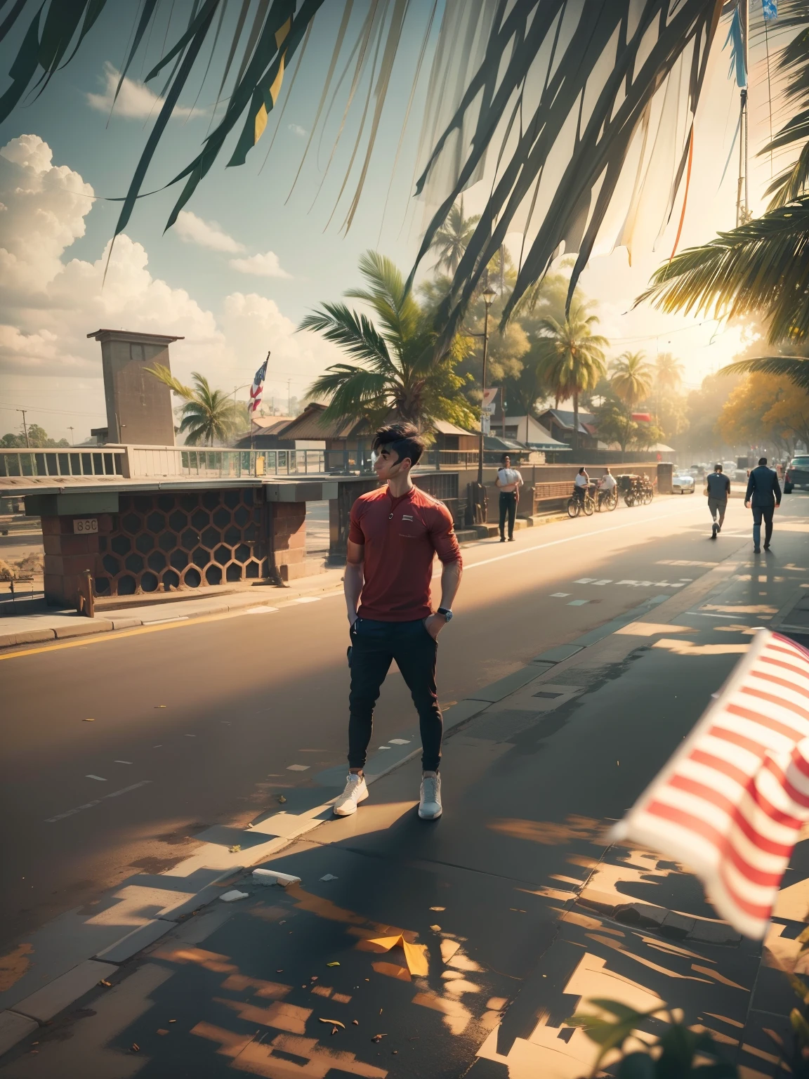 change background handsome boy face 9k with flag ok