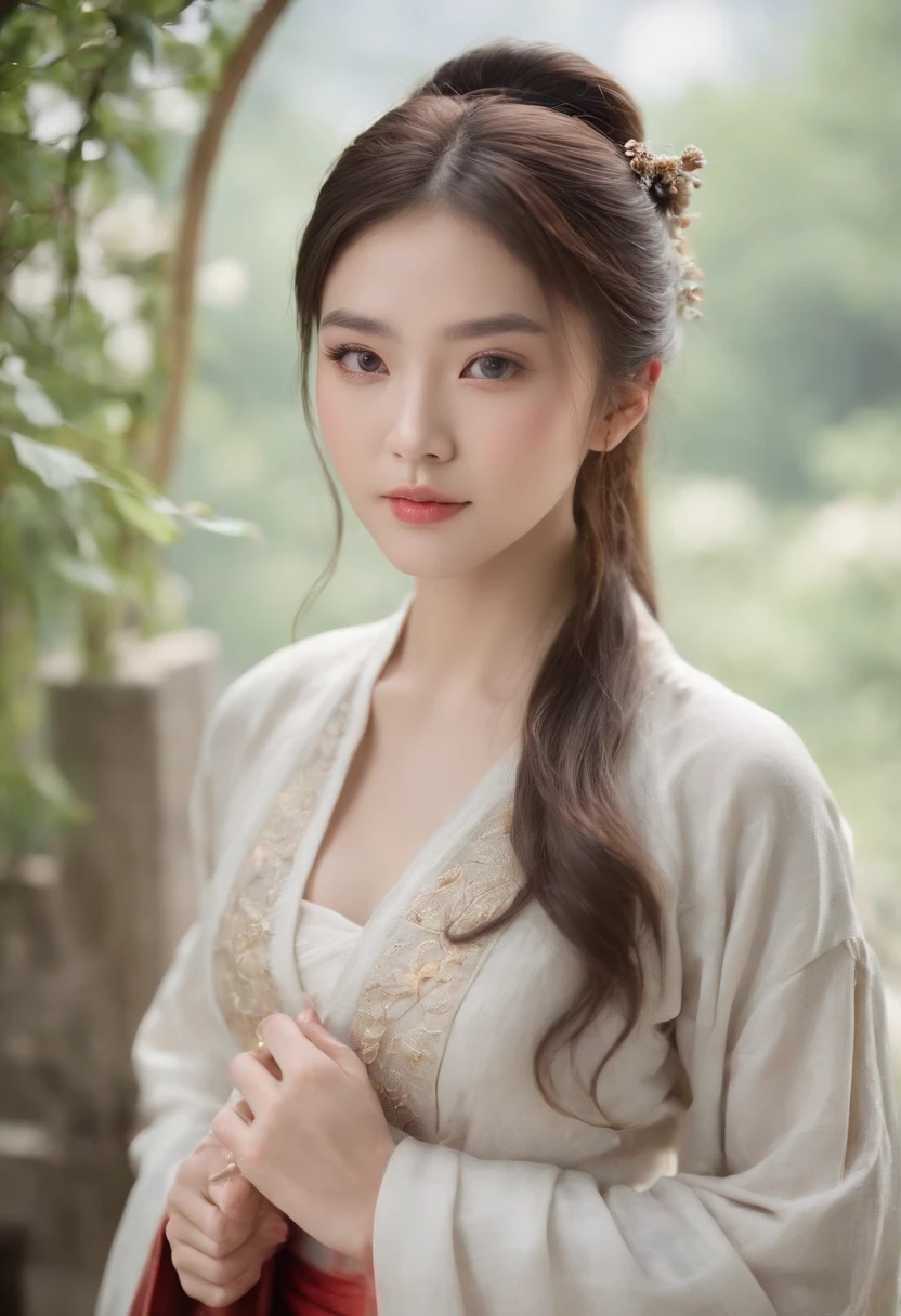 Arab Asian woman in a white dress standing in front of a tree, gorgeous chinese model, Ao Dai, with acient chinese clothes, white hanfu, beautiful Korean women, palatial palace , a girl in hanfu, elegant japanese woman, Cheongsam, Japanese Models, Chinese dress, beautiful oriental woman, Chinese girl, korean women chinese women