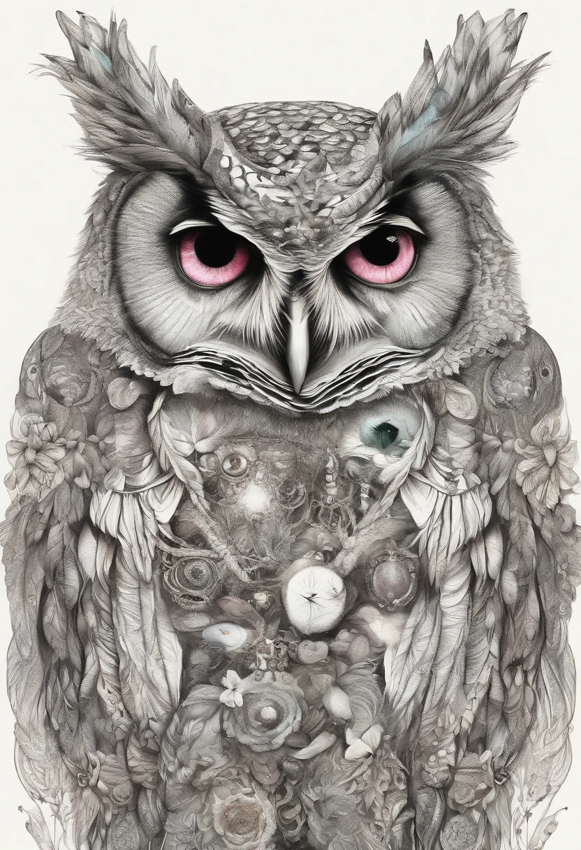 Drawing of an animal owl delicate child with glasses