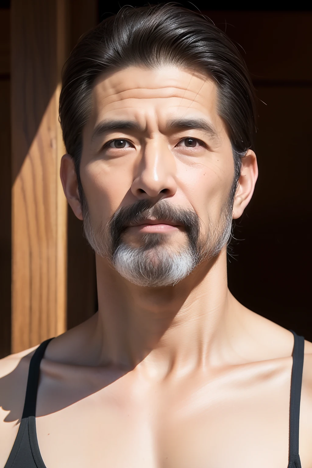 Kogoro Mouri,(Hidetoshi Nakata1.2),Shirtless man in underwear(The contour is raised),Business suit,Kneeling,sbeard,fortitude,Red lace tong,Bathroom Bath,hand behind head,Be red in the face