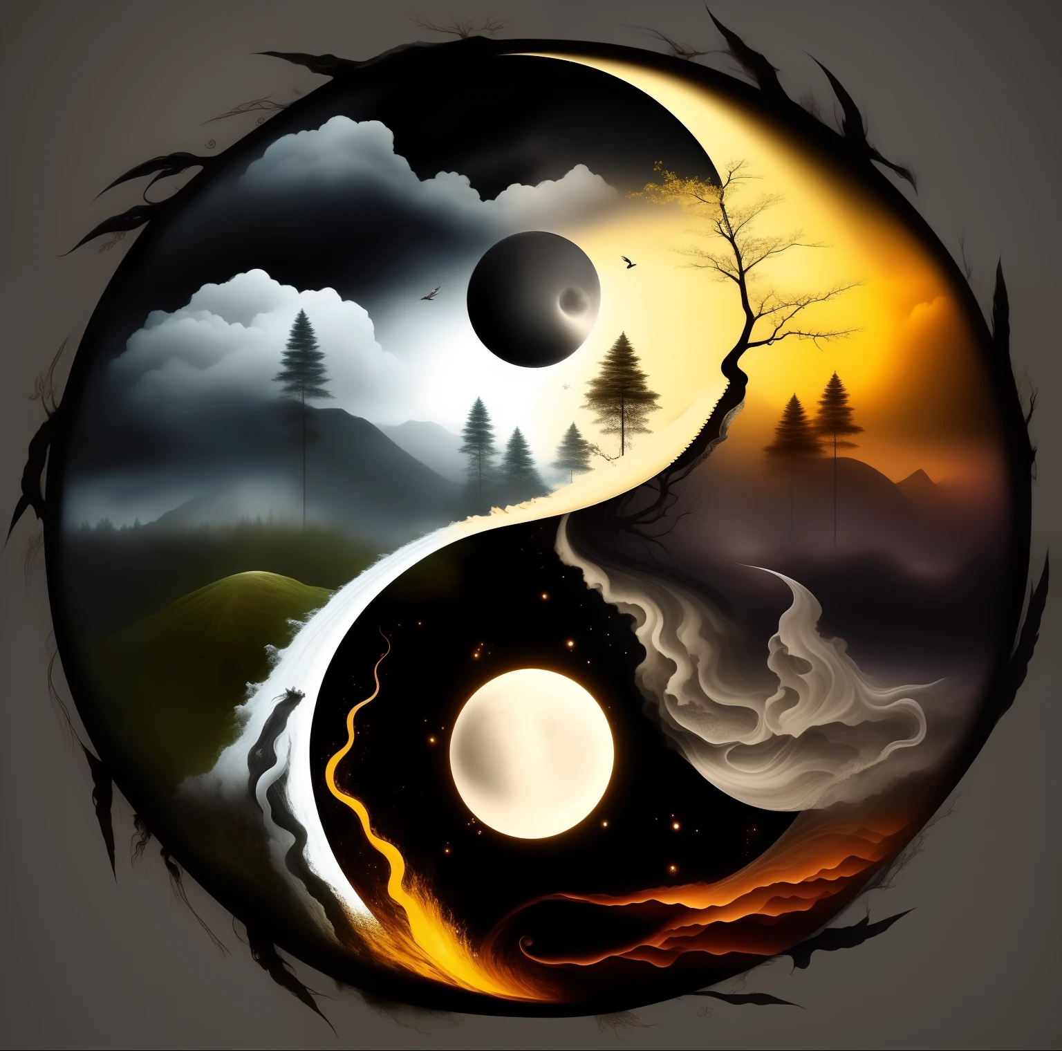 yin yin yin yin yin yin yin yin yin yin yin yin yin yin yin yin yin yin yin yin yin, ying and yang, yin yang, yinyang shaped, harmony of nature, beautiful art, amazing art, digital art picture, stunning art, awesome greate composition, inspired by Wu Wei, duality, artistic illustration, amazing, taoism, artistic depiction