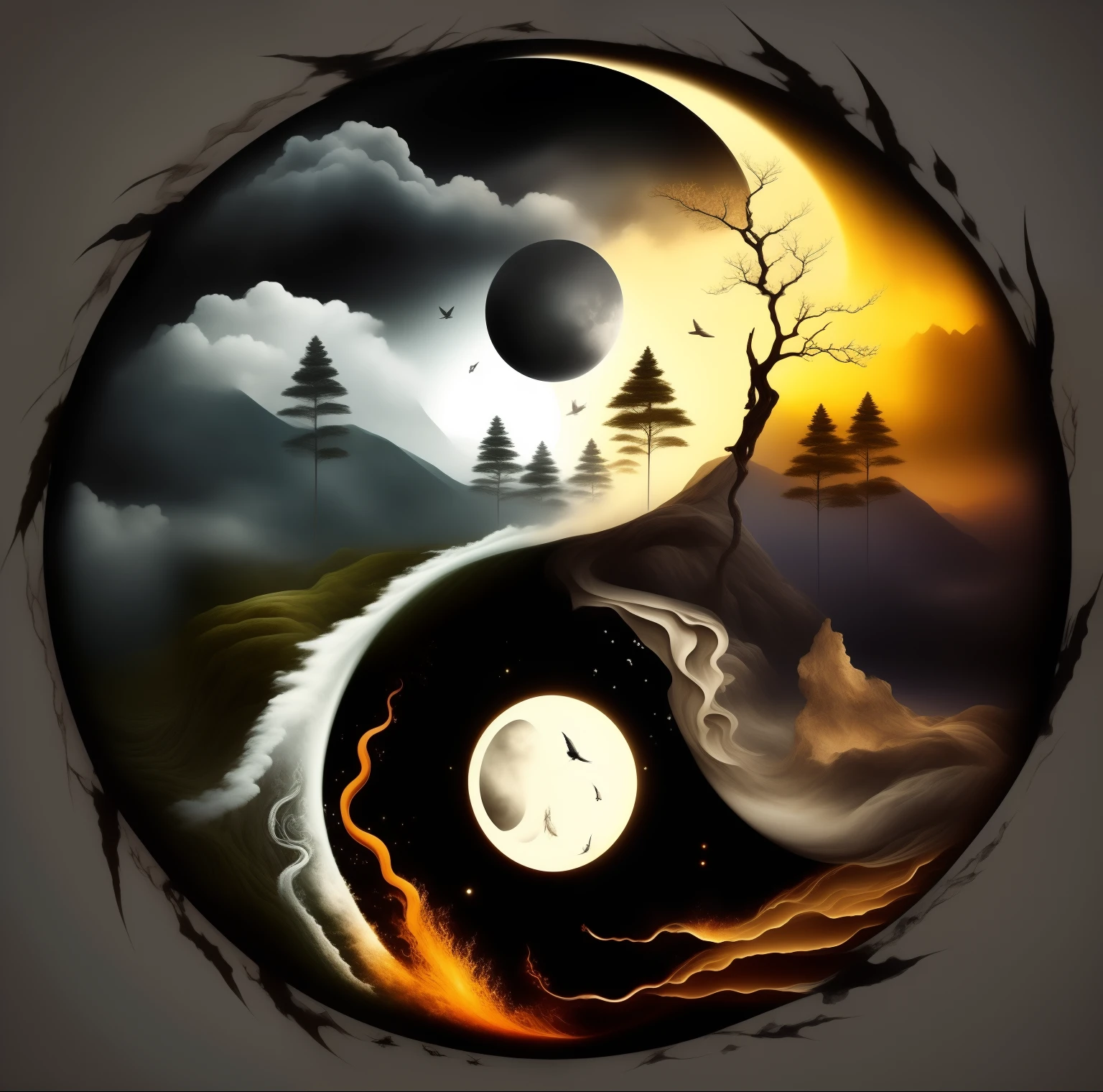 yin yin yin yin yin yin yin yin yin yin yin yin yin yin yin yin yin yin yin yin yin, ying and yang, yin yang, yinyang shaped, harmony of nature, beautiful art, amazing art, digital art picture, stunning art, awesome greate composition, inspired by Wu Wei, duality, artistic illustration, amazing, taoism, artistic depiction