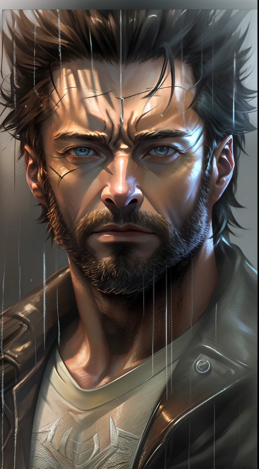 Hugh Jackman as Wolverine, VHS Effect, (Poster: 1.6), Poster on the Wall, Nostalgia, Movie Poster, Portrait, Close-up (Skin Texture), Intricate Detail, Fine Detail, Hyperdetail, Ray Tracing, Subsurface Scattering, Diffuse Soft Light, Shallow Depth of Field, by Oliver Wetter