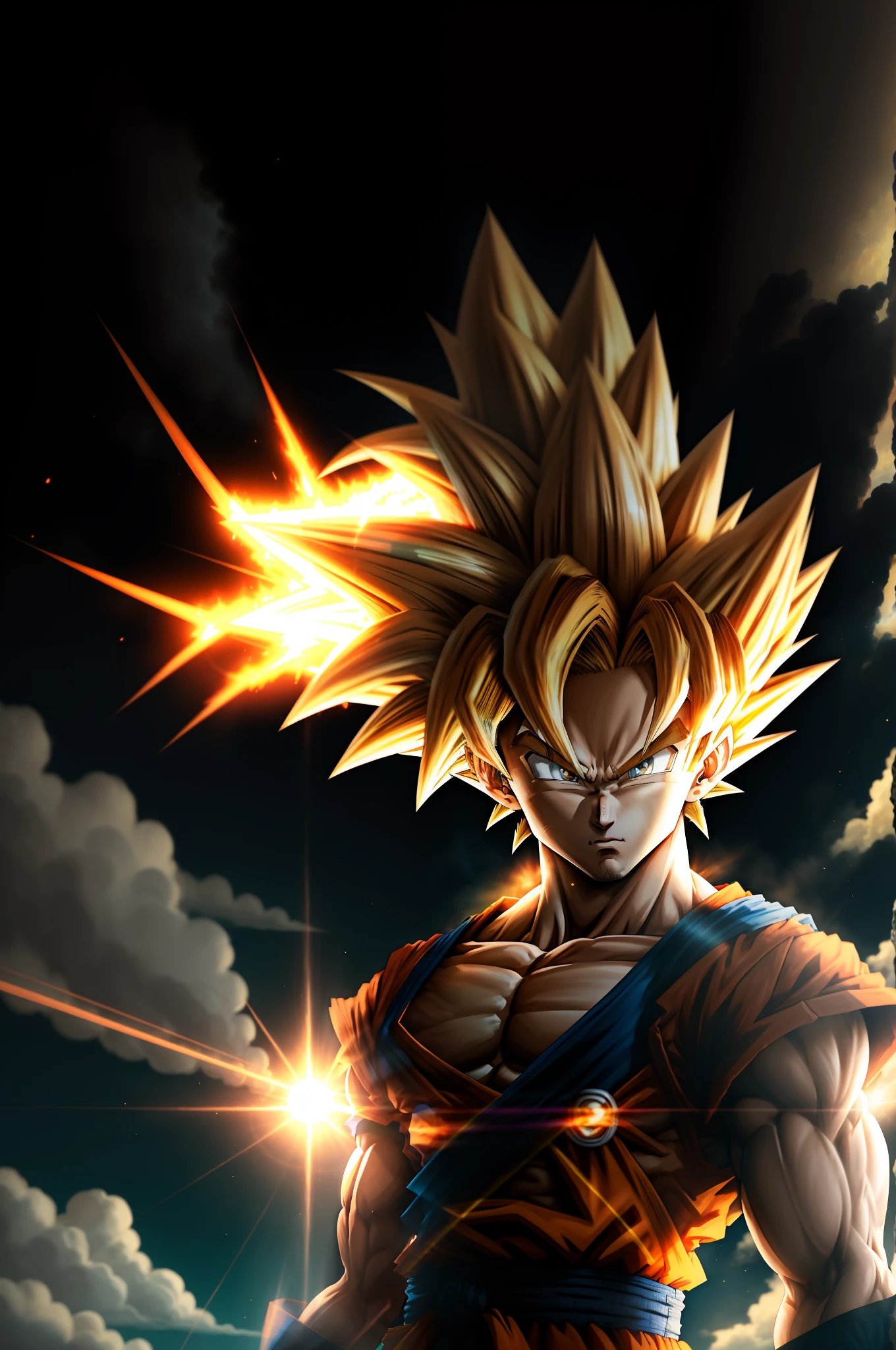 Masterpiece, best quality, Goku, Super Saiyan, light blue hair