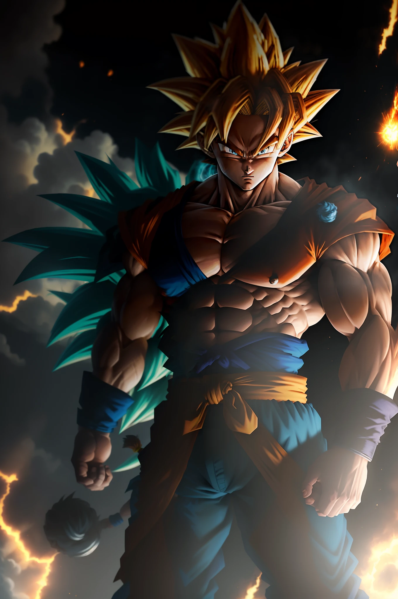 Masterpiece, best quality, Goku, Super Saiyan, light blue hair