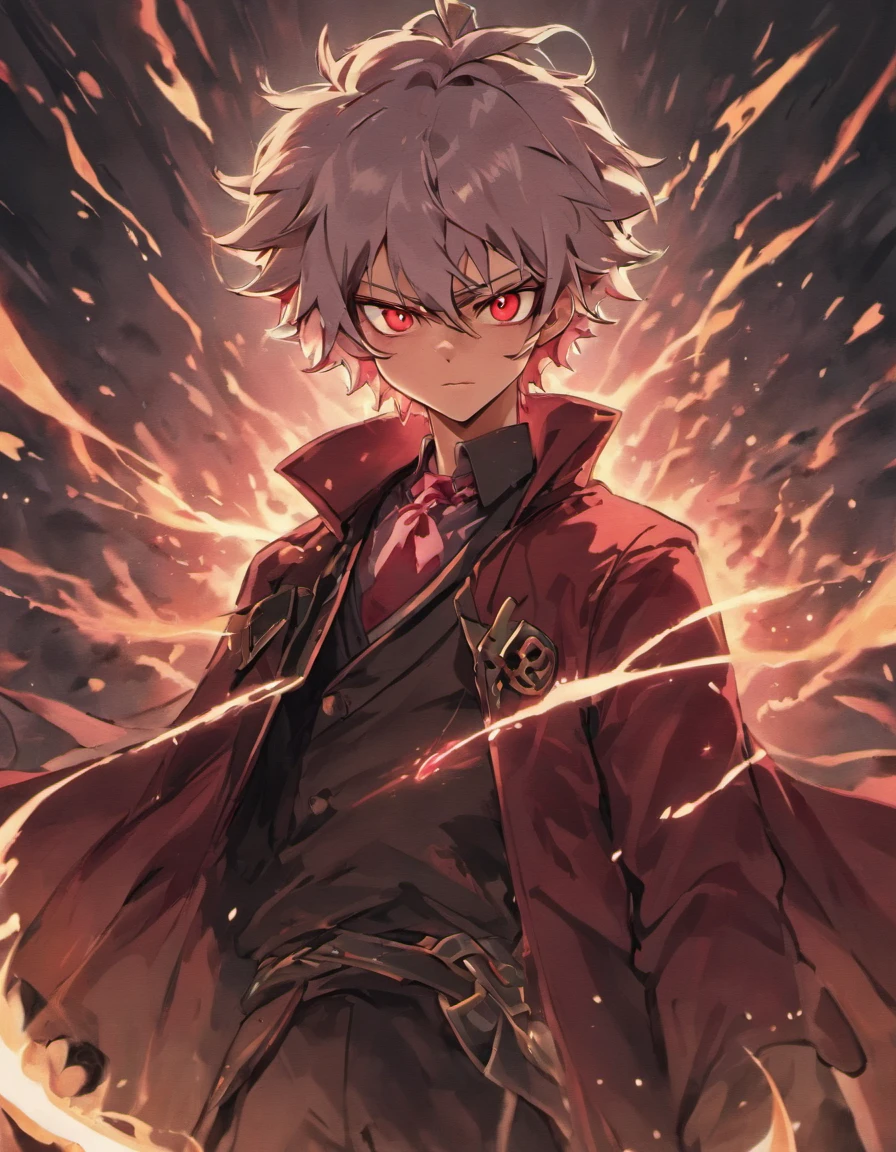 Aquele Trevo Preto, personagem de anime com olhos vermelhos e uma jaqueta vermelha, Nagito Komaeda, Coringa se parece com Naruto, Gatilho Estilo de Arte de Anime, Arte Digital por Danganronpa, Coringa como Naruto, ((vermelho)) olhos baggy, Nagito Komaeda de Danganronpa, [[[[sorrindo malvado]]]], Estilo de arte de Demon Slayer, asas negras grandes, In this epic scene, imagem um protagonista Noah Taylor, de , de cabelos brancos e olhos vermelhos intensos, facing the villainous Lucy on a devastated battlefield. Noah empunha sua Espada da Luz e Sombra, a silver blade with black leather handle, that glows brightly when your magic bracelet is activated. Their black wings are spread, highlighting its imposing presence. Your expression is determined, reflecting courage and concentration. No lado oposto, Lucia, the villain, veste trajes escuros e poderosos, com uma aura sombria evidente em seus olhos brilhantes. The dark energies around you form a menacing aura. Noah and Lucy are in an intense and dynamic confrontation. Sparks fly from the collisions of their swords, and rays of magical energy cut through the air. O solo rachado testemunha a intensidade da batalha. The sky above is dyed red and purple, refletindo a intensidade e a magia do embate. The dramatic lighting enhances its features and the tense atmosphere. This scene represents the apex of the story, where the fate of Noah and Lucy is decided. Must convey emotion, Action and emotional depth, telling a captivating and stunning visual story, that resonates with the audience.