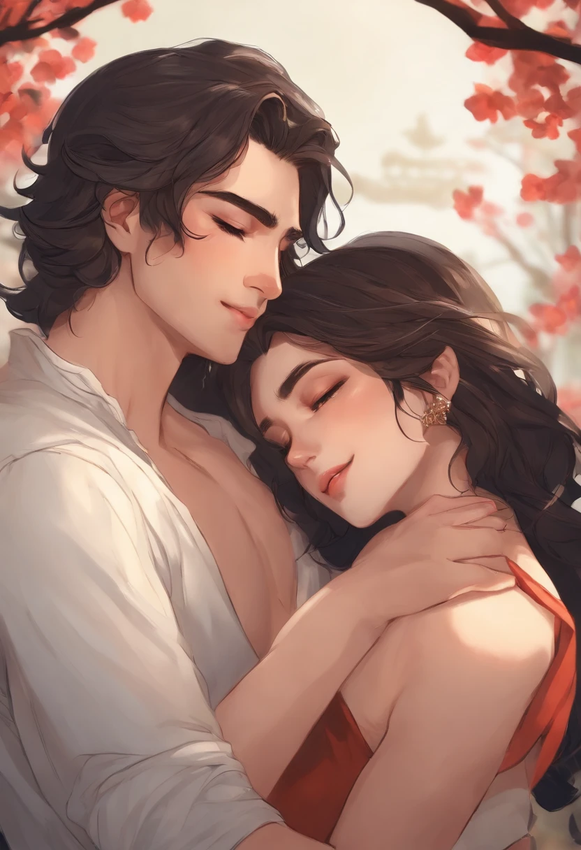 Lima Momomaru Create Requests Copy prompts Draw a scene of two beautiful young men embracing each other。O primeiro tinha cerca de 25 anos.、Ele tem um alto, corpo tonificado e musculoso.tres jovens dois rapazes e uma rapariga um rapaz com pele morena e outro rapaz com pele branca cabelo comprido e tatuage no pescoso e uma moca com pele morena