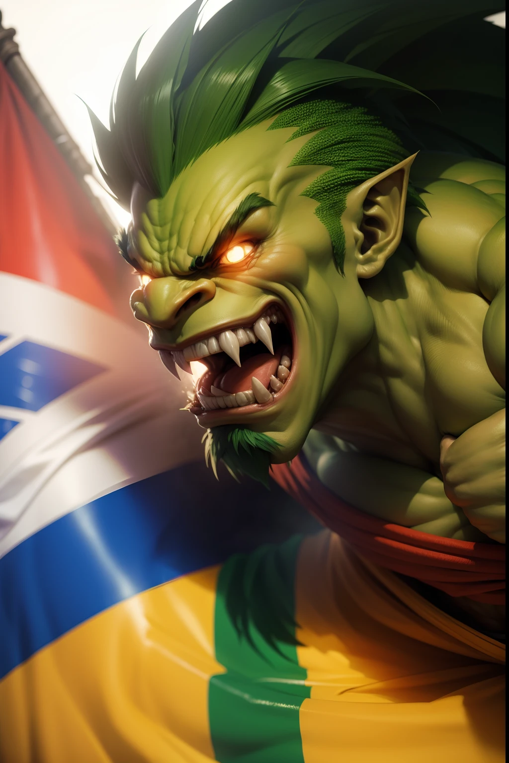 Blanka from Street Fighter in Brazil with the Brazilian flag