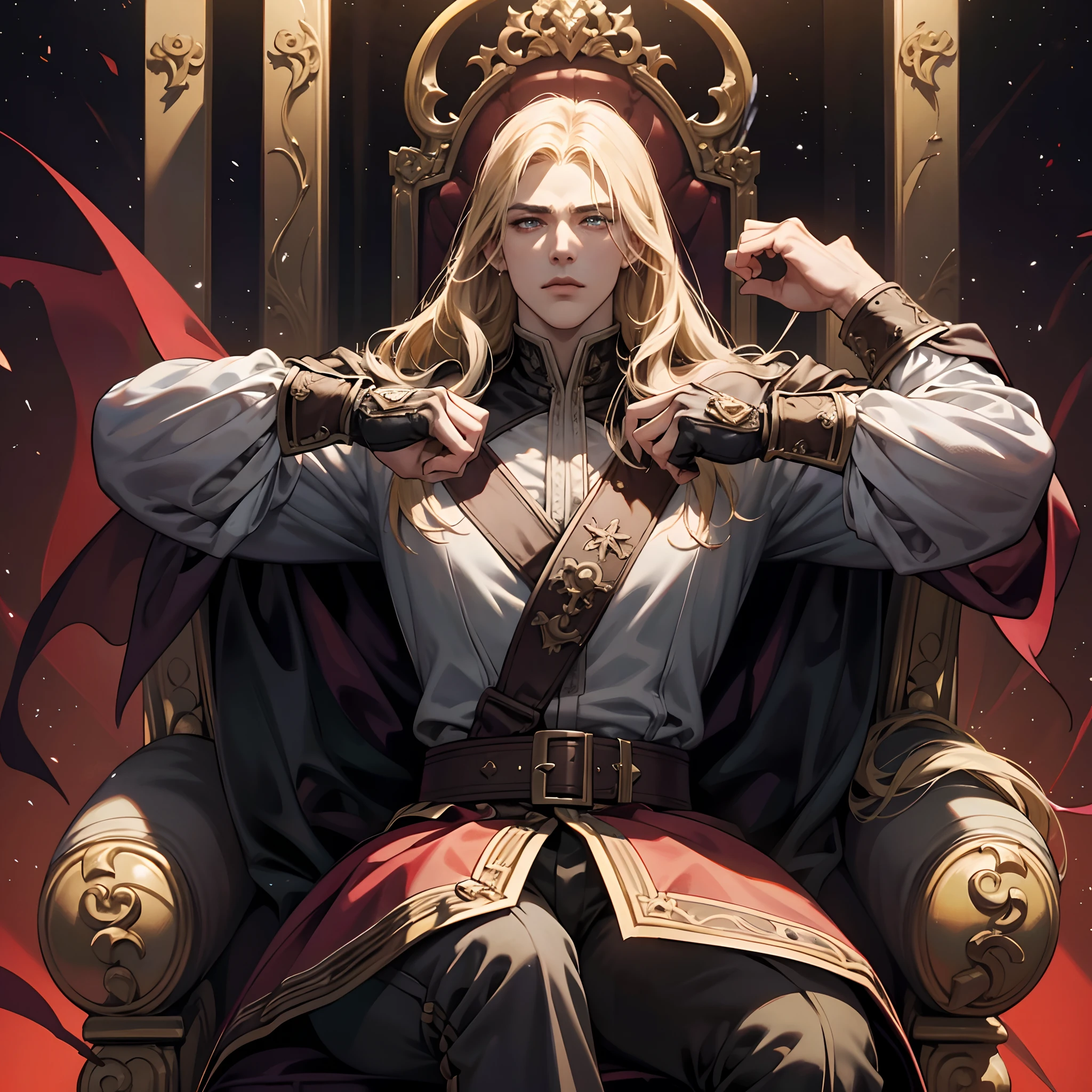 Castlevania Shadow Lord hyper realistic super detailed Dynamic shot masterpiece cinematic scene sitting in his big legendary throne with his men surrounding him hyper realistic super detailed cinematic scenes movie Epic Legendary