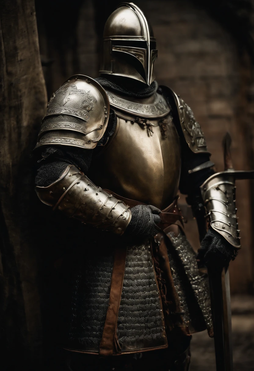 Medieval heavy armor,Three meters tall, armed with giant sword