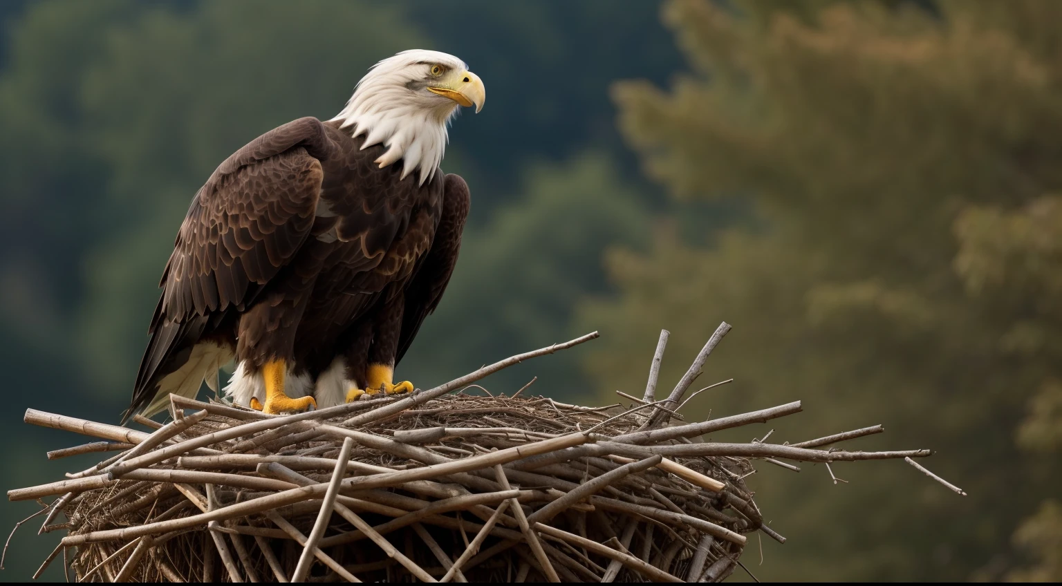 An image that shows an eagle building its nest in an ingenious and creative way. This represents the idea of finding unique solutions to problems, Just as eagles build tall, safe nests for their young.