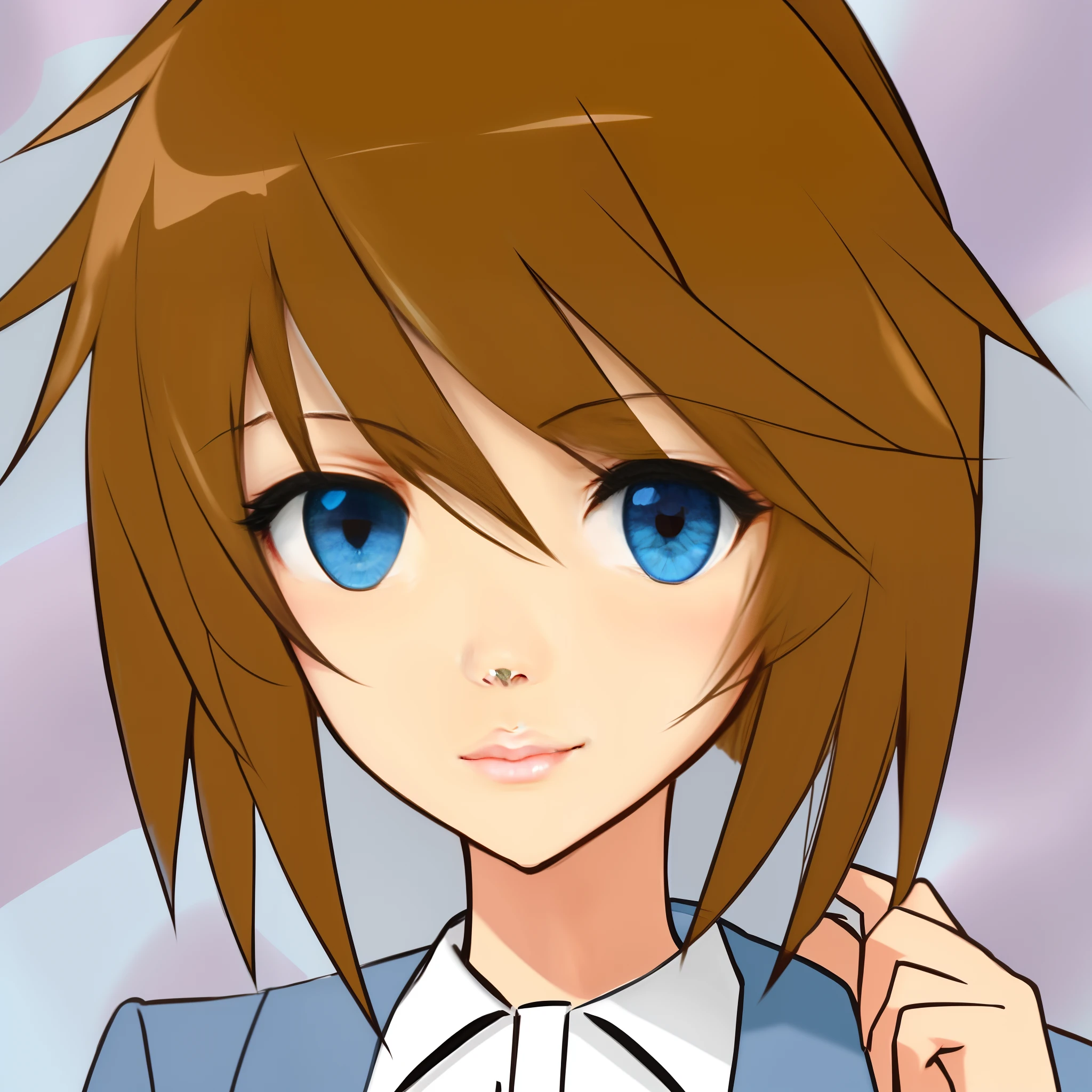 Chocolate colored hair,blue color eyes,