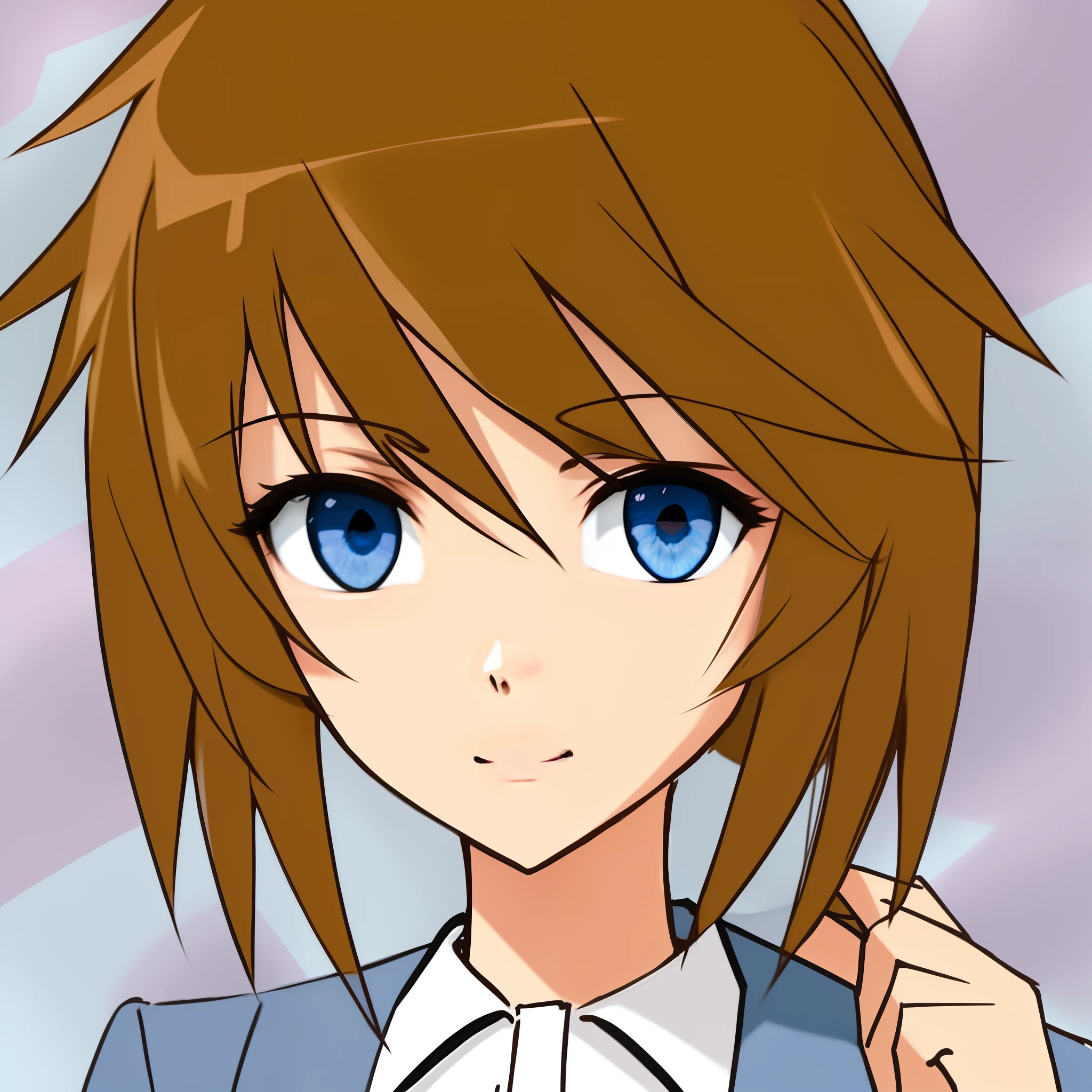 Chocolate colored hair，blue color eyes，