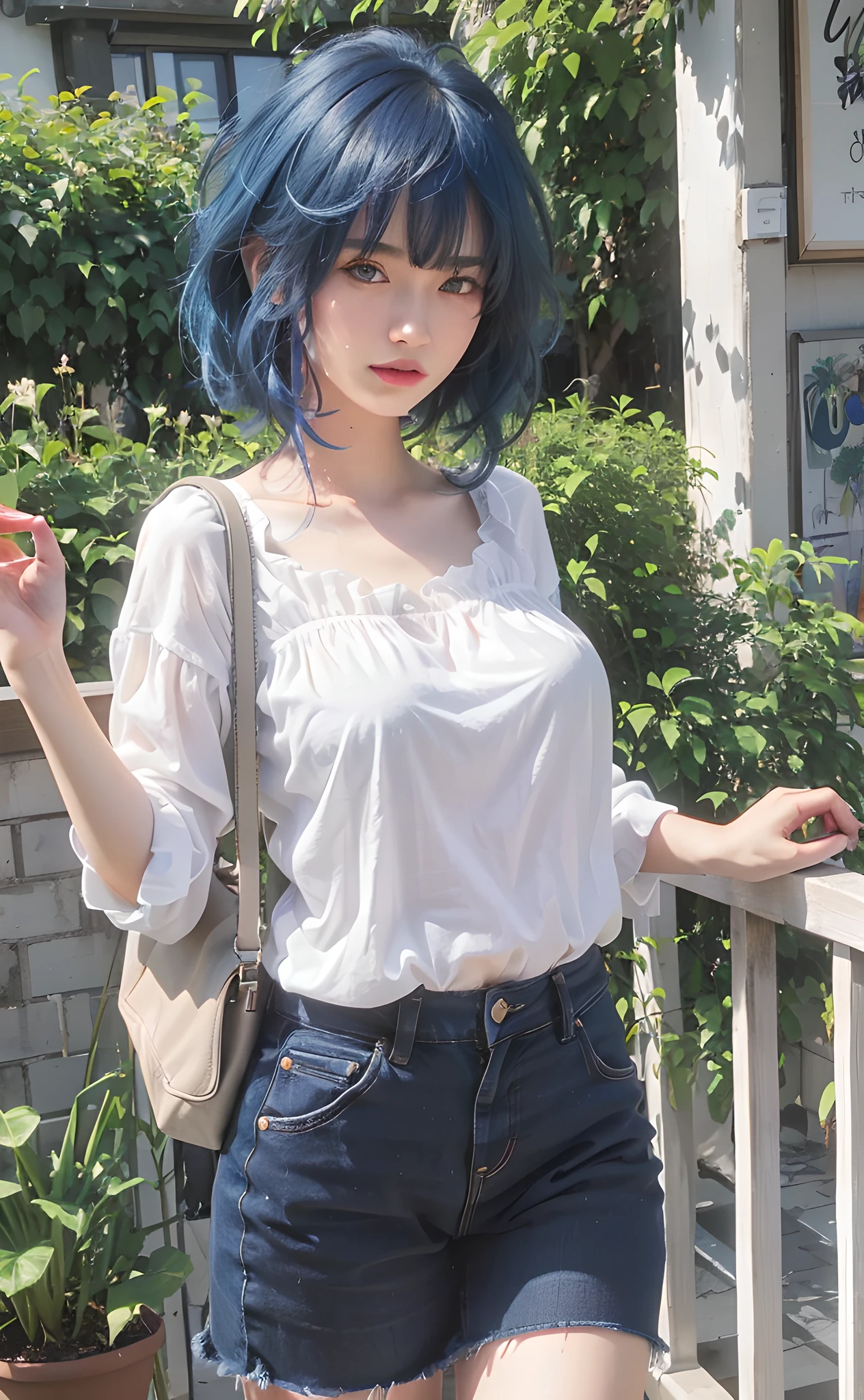 (photorealistic:1.4), best quality, masterpiece, ultra high res, 1girl, (detailed face:1.2), (detailed eyes:1.2), (detailed hair:1.2), (detailed clothes:1.2), 4k, (detailed color:1.2), (blue hair:1.2),