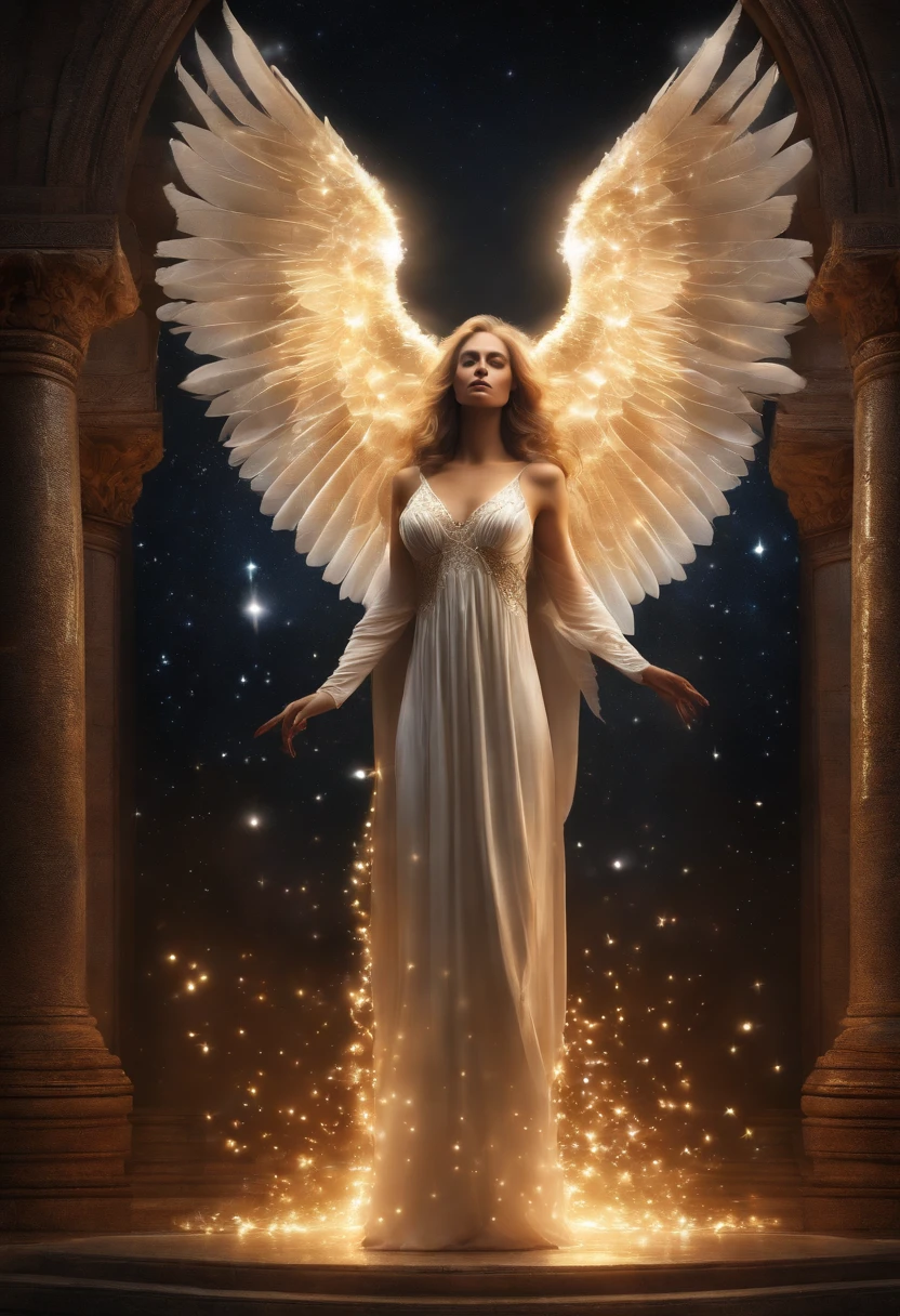 cosmic fallen angel, olhos claros brilhantes, Biomechanicals, estranho, assustador, Pesadelo, cores muito brilhantes, light particles, com luz brilhante, Mshiff, Arte do papel de parede, Papel de parede UHD 4 k
