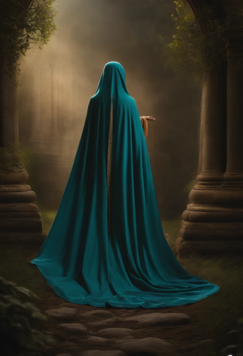 criar uma imagem em 3d realista de nossa senhora aparecida, de corpo inteiro, and under her cloak the children protected by her