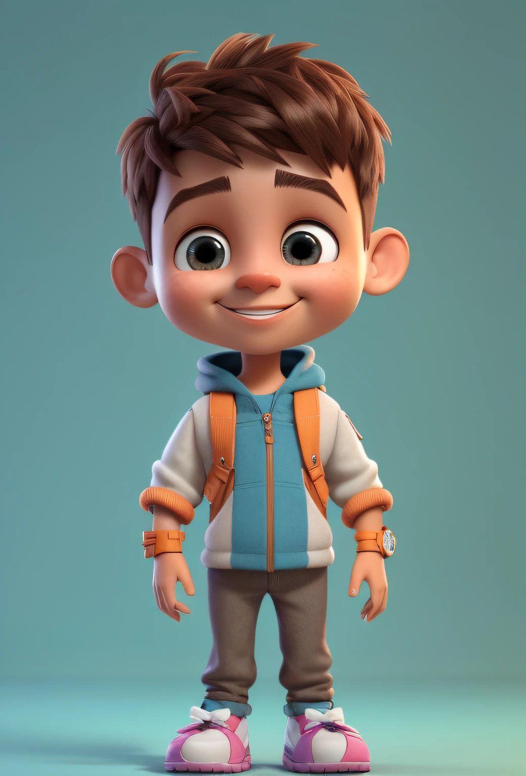 um close up de um garoto de desenho animado com uma mochila em, animation character, ((sorrindo)) Caractere estilizado, 3 d render stylized, Personagem 3D, Personagem 3D, 3 d character render, toon render keyshot, Arnold Maya render, personagem bonito dos desenhos animados, bonito 3 d render, 3D estilizado, 3d rendering stylized, Personagem altamente detalhado, personagem de desenho animado