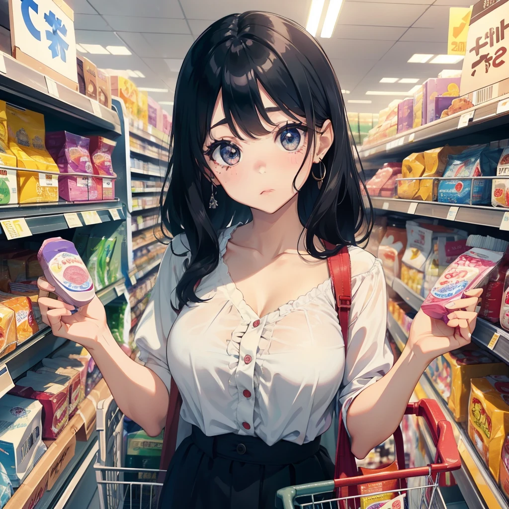 ultra-quality, ultla highres, Hyper Detailed, High contrast, superfine illustration, creative refinement, ssmile,Cleavage is visible,Shops