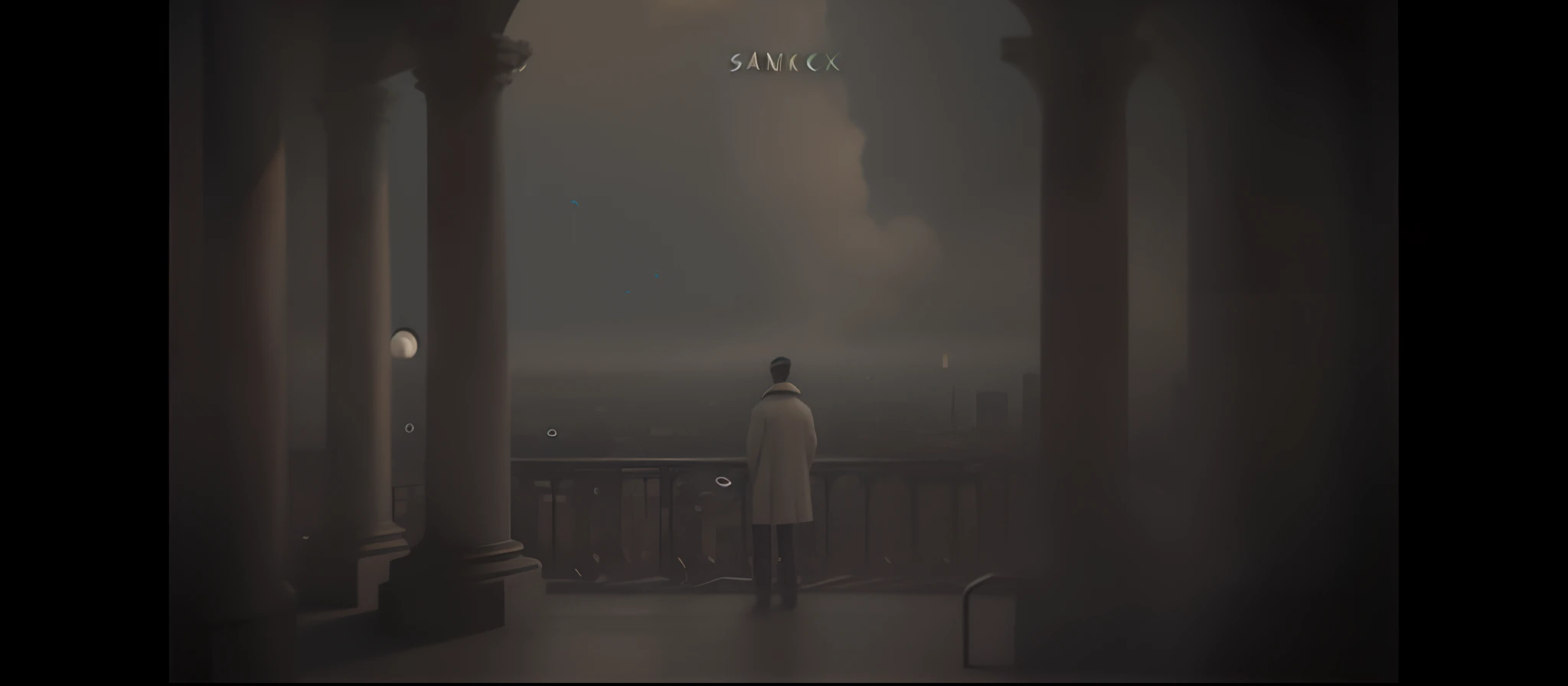 There is a man standing on a balcony looking at the city, candid, surreal scene, inspired by Franz Sedlacek,