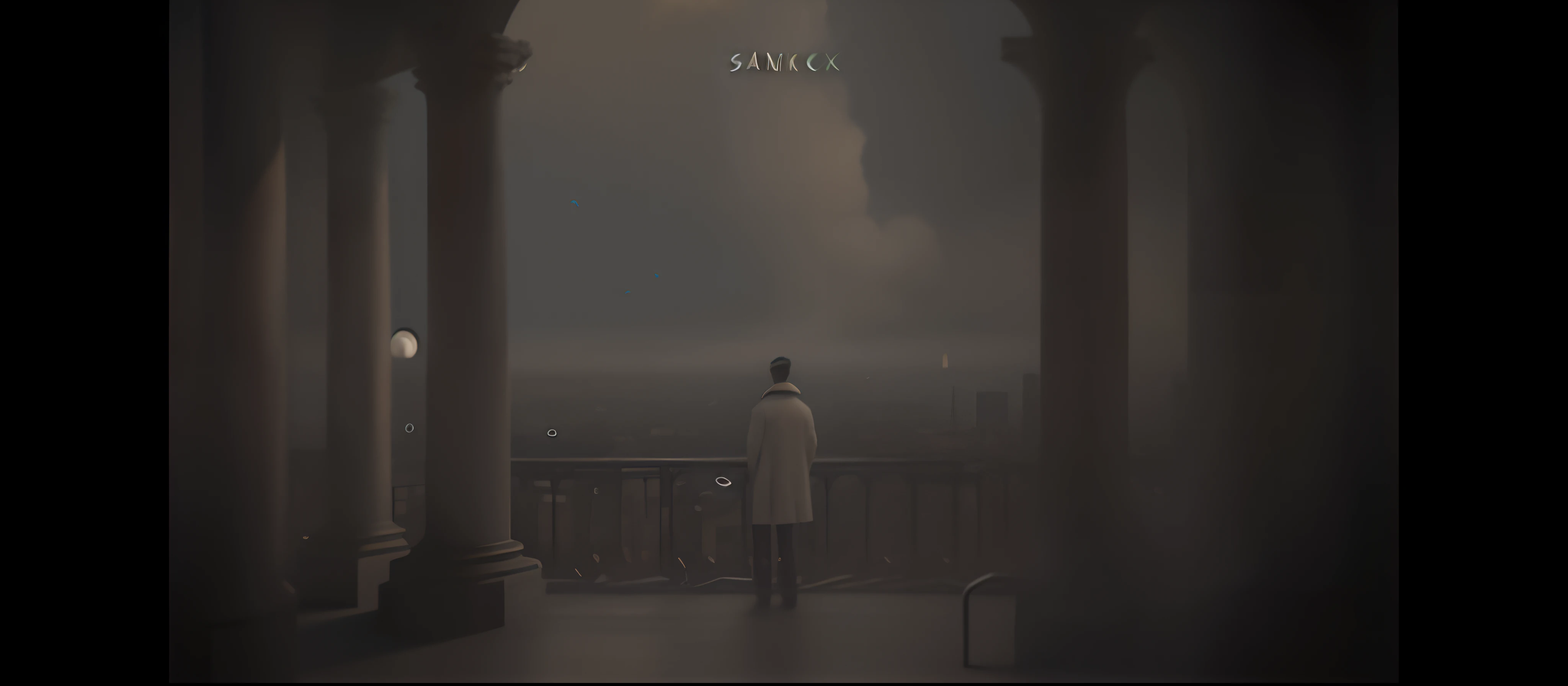 There is a man standing on a balcony looking at the city, candid, surreal scene, inspired by Franz Sedlacek,