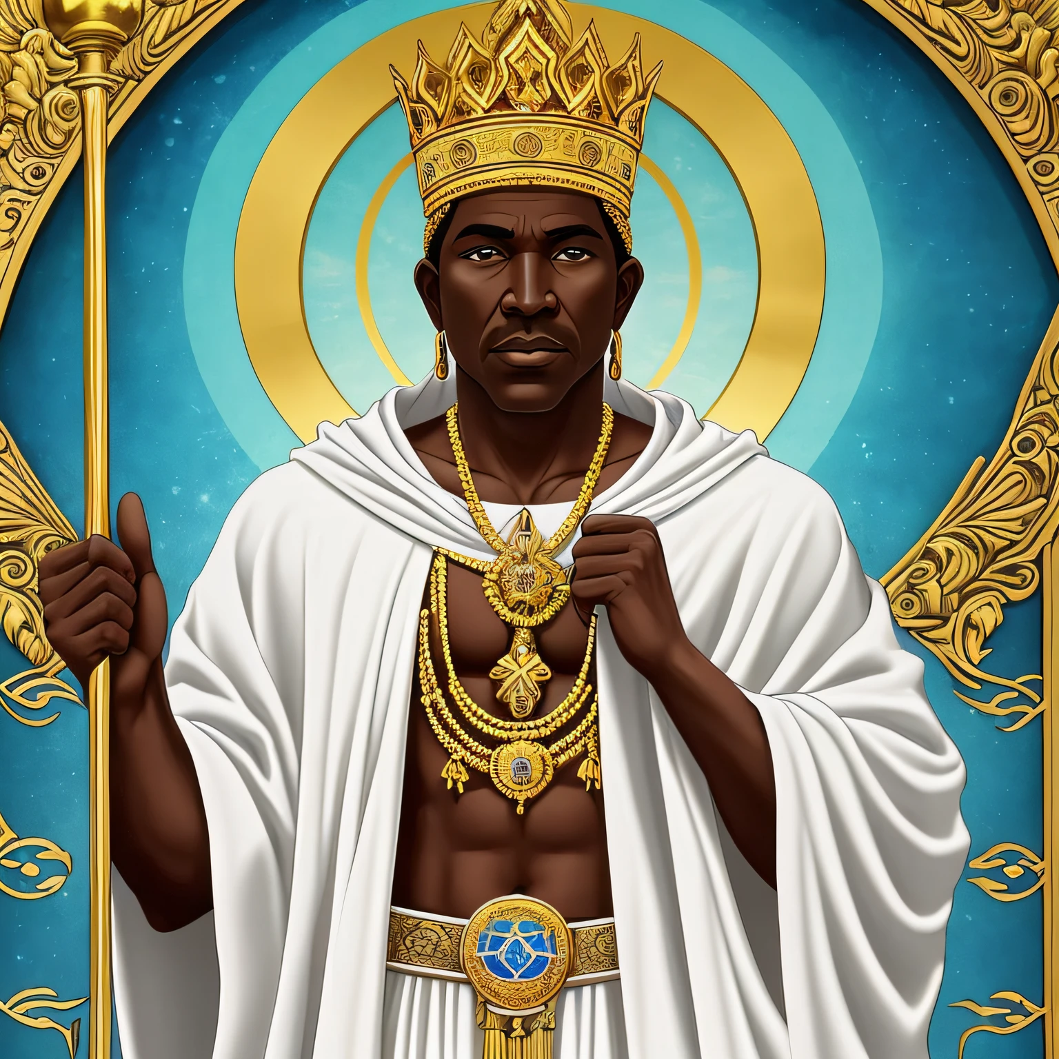 The King of the Orixás: Oxalá is considered the king of the orishas in the Yoruba religion. He is a powerful and respected figure, muitas vezes vista como o criador do mundo e da humanidade.

Pureza e Paz: Hopefully it is associated with purity, to peace and wisdom. He is known for his calmness and patience, Being a reassuring figure in religion.

Vestes Brancas: Oxalá is usually depicted in white robes, que simbolizam a pureza e a espiritualidade. It is often called "Hopefully Alafim" ou "Rei Vestido de Branco".