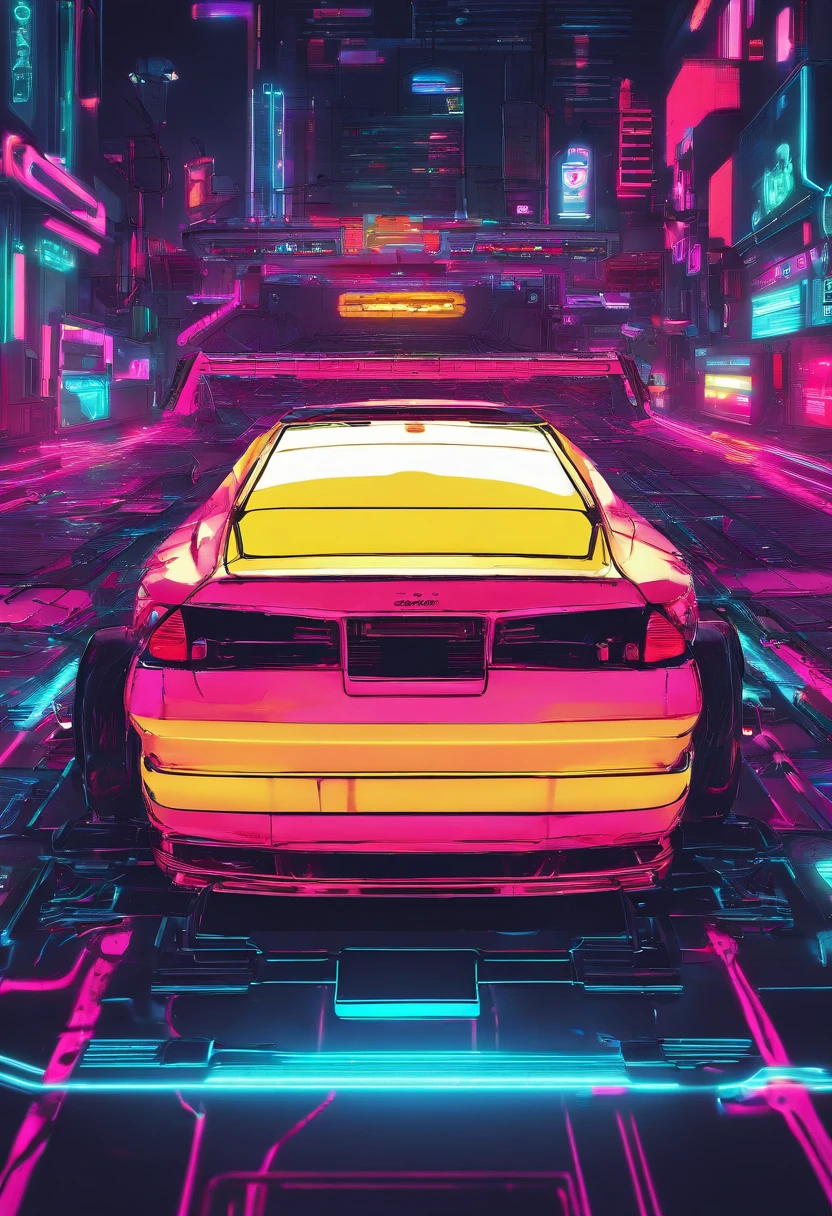 carro estilo cyberpunk, colorido em vermelho e neon, featuring complex and intricate mechanical structures with shiny parts. fundo simples, Lighting style: street lighting. Elegante, futuristic