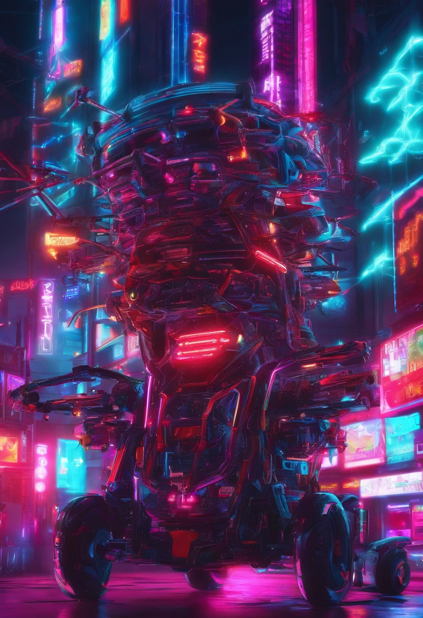 carro estilo cyberpunk, colorido em vermelho e neon, featuring complex and intricate mechanical structures with shiny parts. fundo simples, Lighting style: street lighting. Elegante,  futuristic