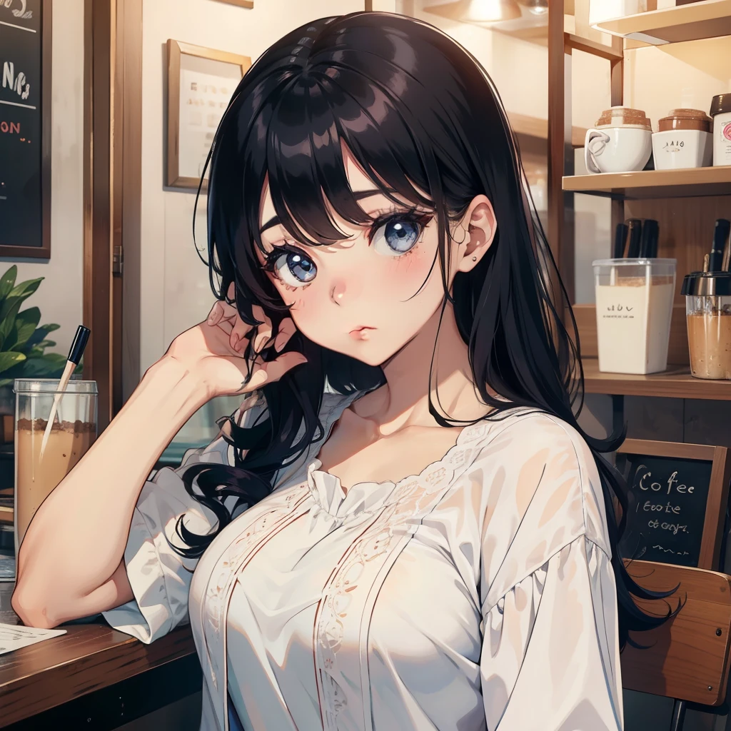 1 beauty,Watery Big Eyes,Pouting,long eyelasher,falda corta,Blushlush,in coffee shop,