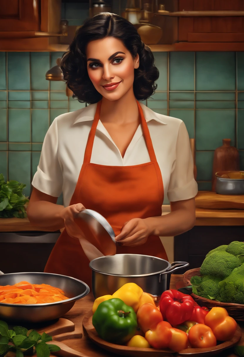 estudiante de cocina, morena, realista