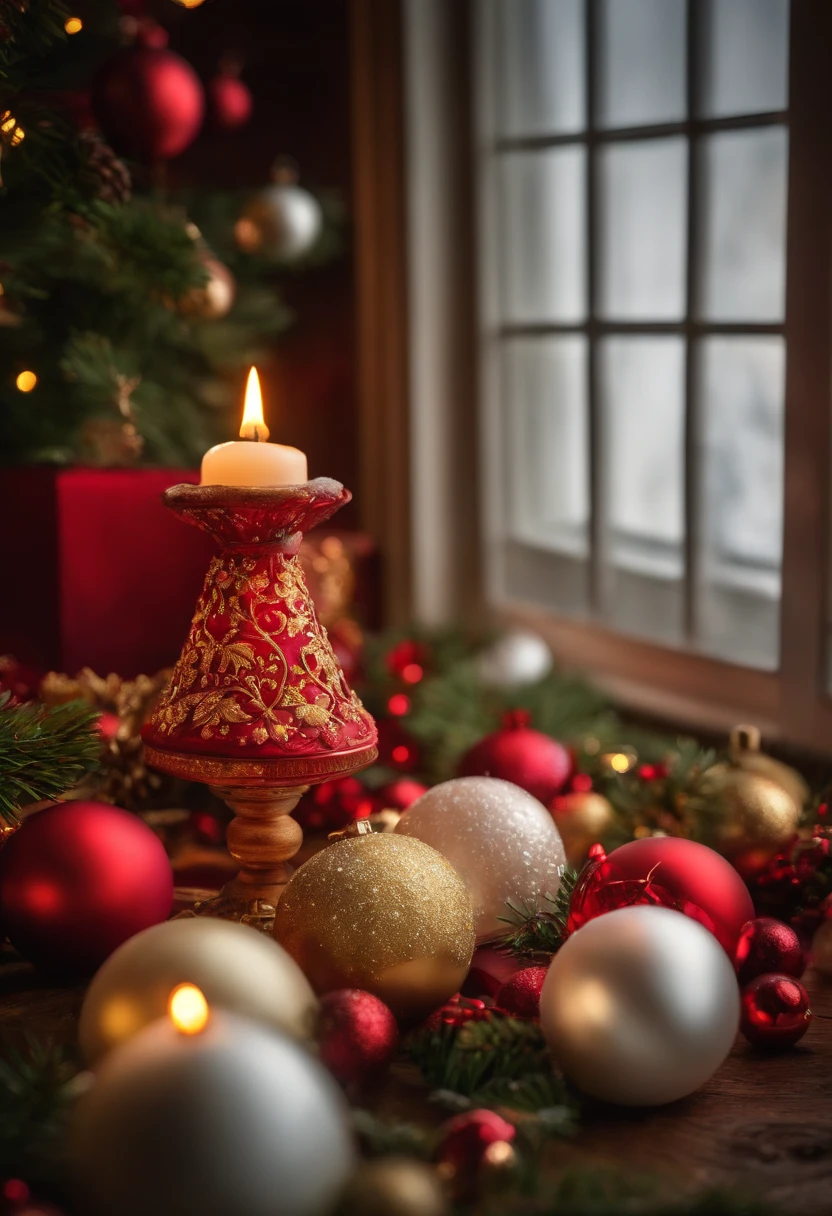 mesa com santos, enfeitada com serpentinas, na mesa tem velas brancas e finas acesas , All this on a white lace towel- it's not Christmas , is Christian novena