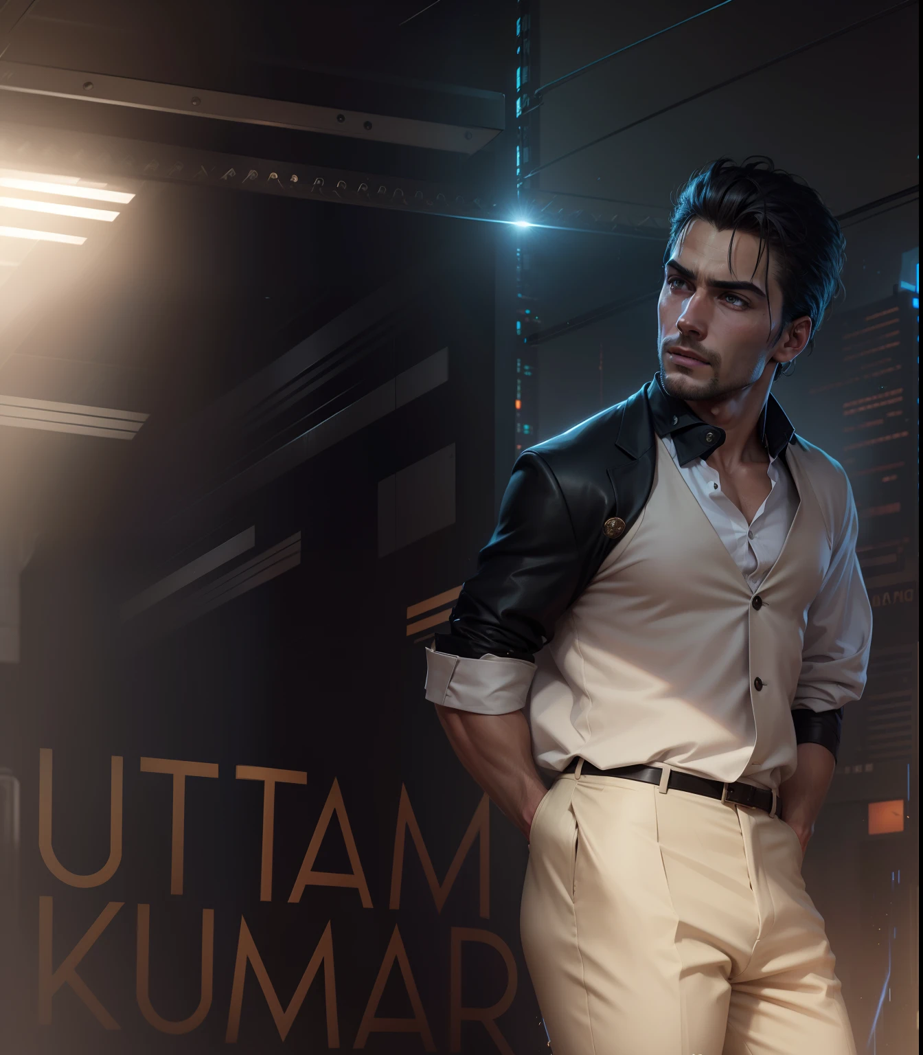 Don't change the face,realistic,handsome, wearing suits and pant,stylish,8k, cyberpunk