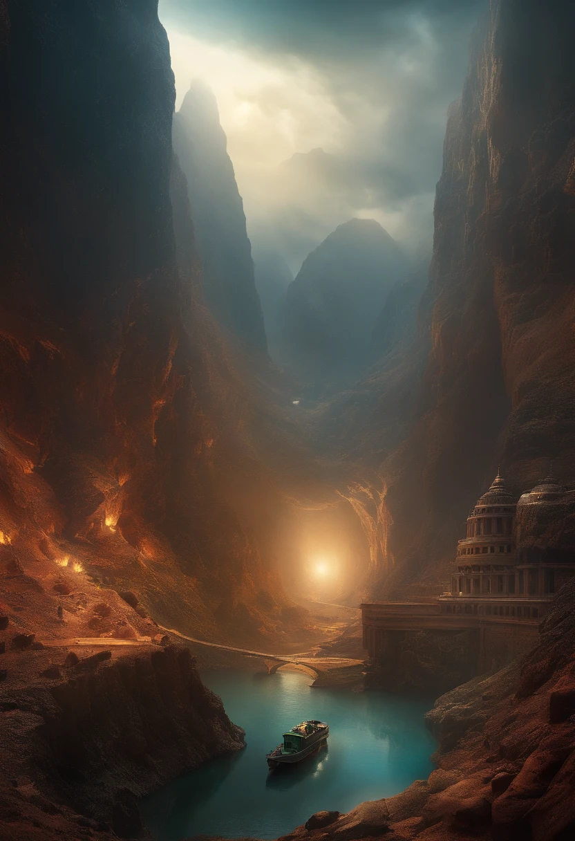 A depiction of the capital city 12,000 meters underground in the abyss