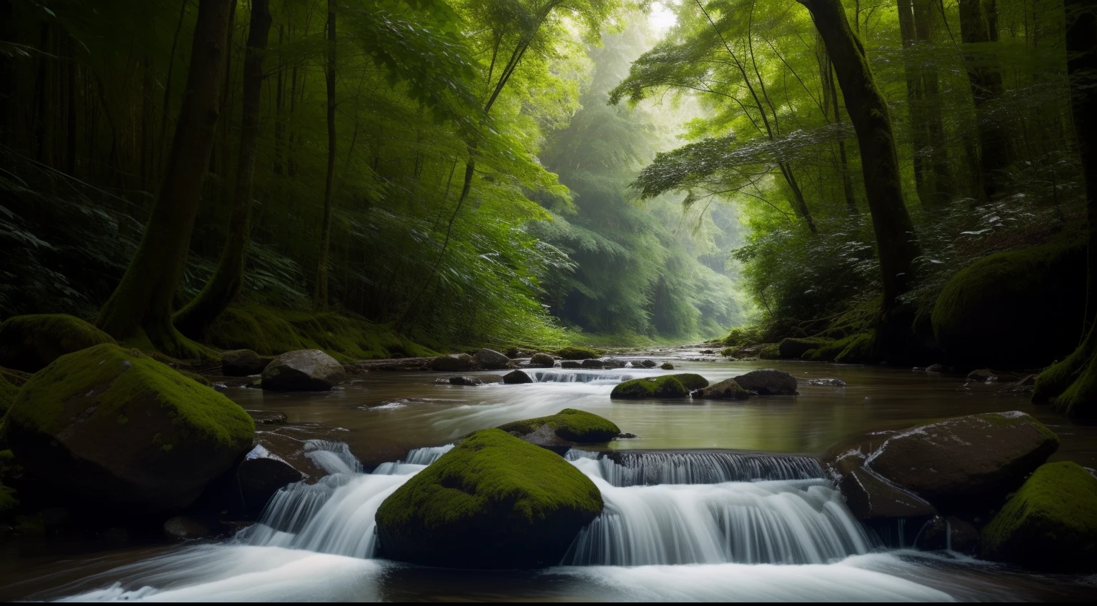 An image of a tranquil stream flowing through a lush forest, symbolizing the renewal and source of hope we find in God.