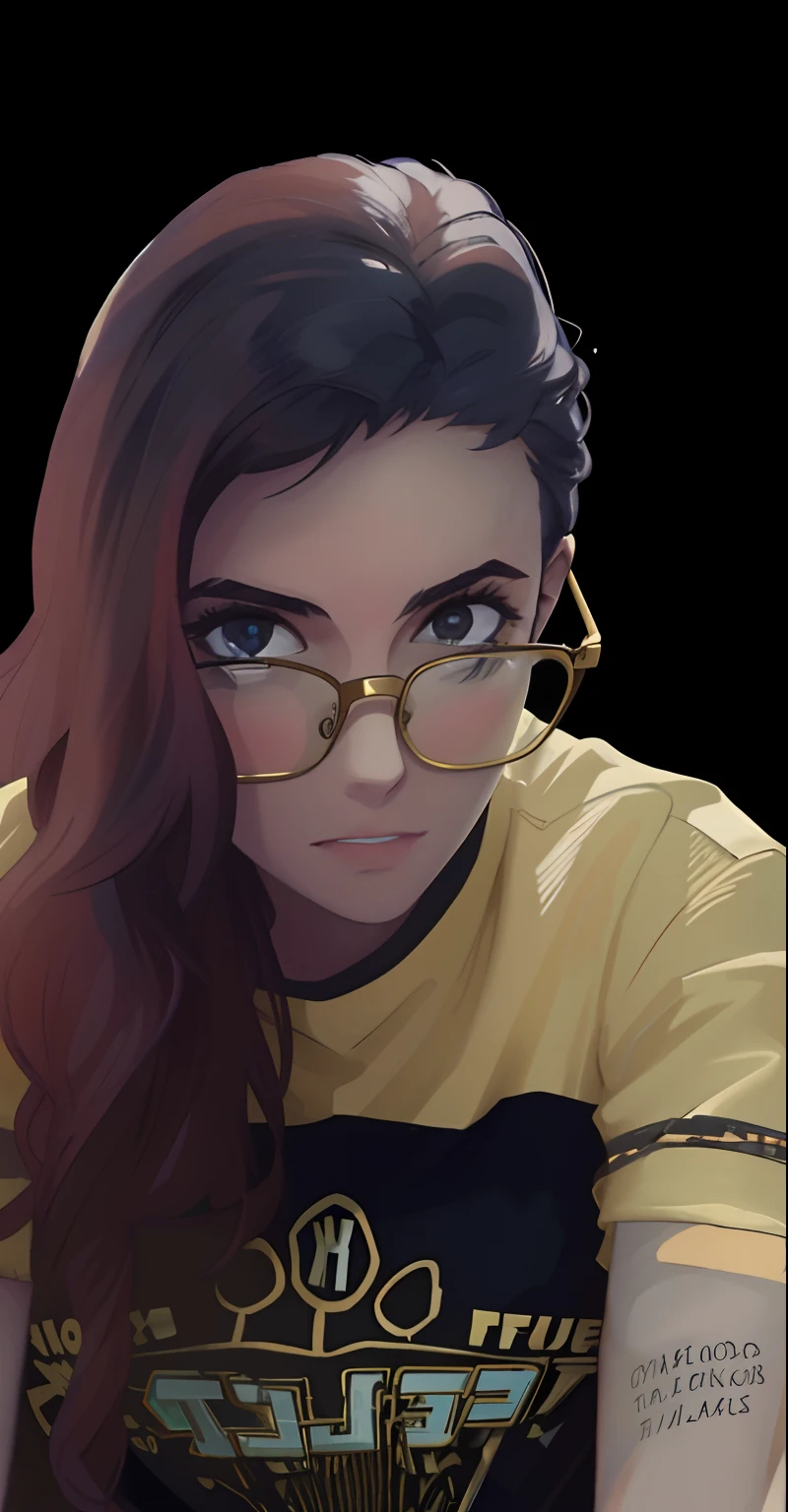 there is a woman with glasses and a yellow shirt posing for a picture, Typical cryptocurrency nerd, imagem de qualidade muito baixa, inspirado por Ion Andreescu, foto de perfil 1024px, wearing gold glasses, foto de perfil headshot, nerdy appearance, halfbody headshot, foto de baixa qualidade, With eye Glasses, foto muito precisa, muito bobo olhando, Streamer do Twitch / Jogador Ludwig