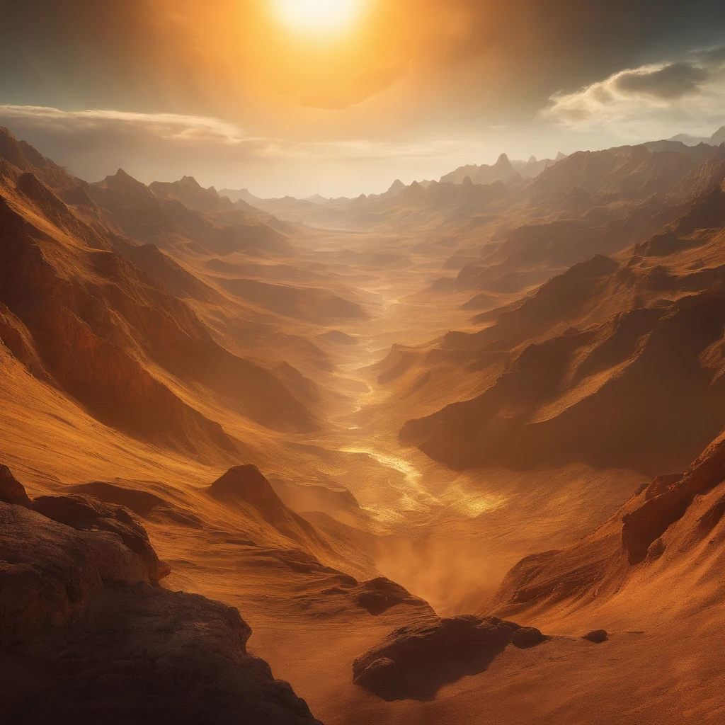In the abyss of fantasy comic book style, 12,000 meters underground with beautiful scenery that does not belong to this world, and relics that violate the laws of physics, a golden city with a scorching sun