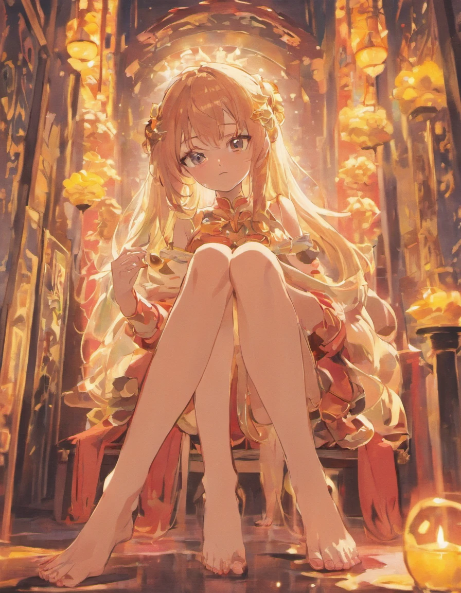 Long-haired beauty painting her toenails