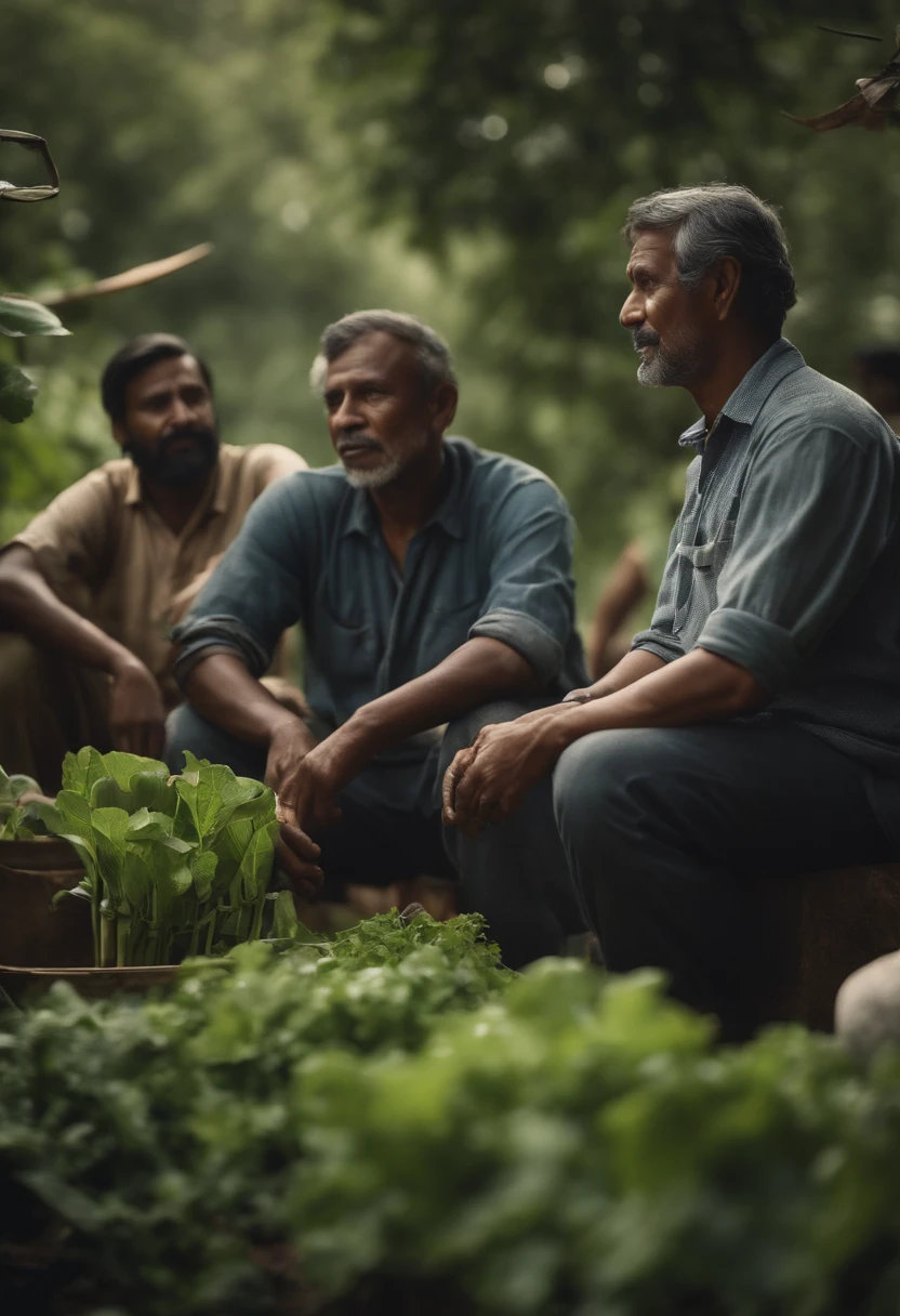 People from different cultures interacting with nature, such as gardeners, farmers, and fishermen