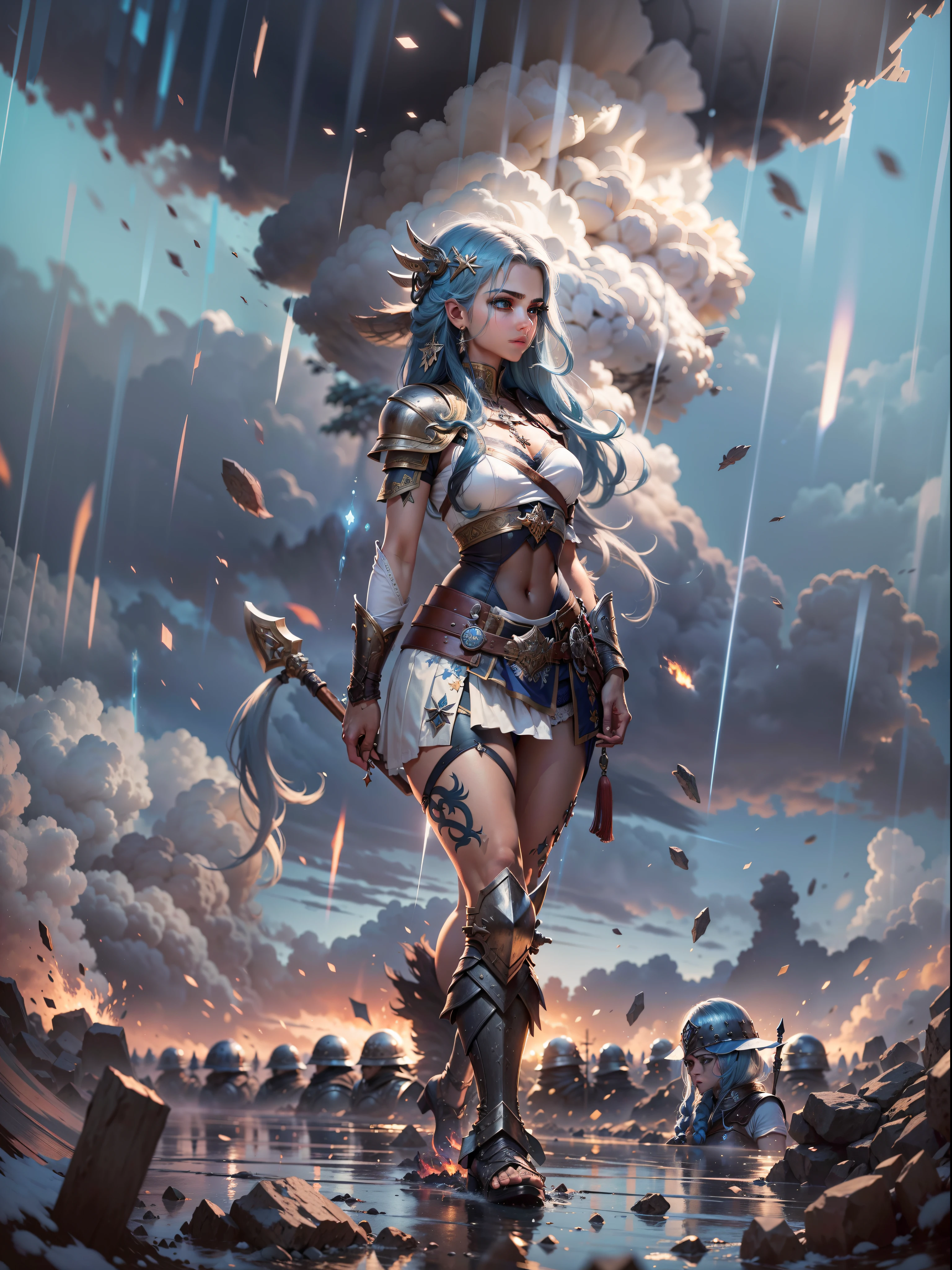 arte
obra prima, best quality, illustration, Mulher guerreira viking, detalhada bonita, brilho bonito detalhado bonito, (Chamas de guerra: 1.2)، (nuclear explosion: 1.3), chuva, Detailed lighting, detailed water, (belos olhos detalhados: 1.1) no expression, curto, cabelo azul celeste, cabelos desgrenhados, franja longa, cabelo entre os olhos,(vestido cinza-branco:1.1)Faixa Preta, White bows, Intermediate drive, Frente Grande, Olhar vazio, mangas compridas,(melhor qualidade:1.1)،( A obra-prima:1.4)، (Absurdos:1)