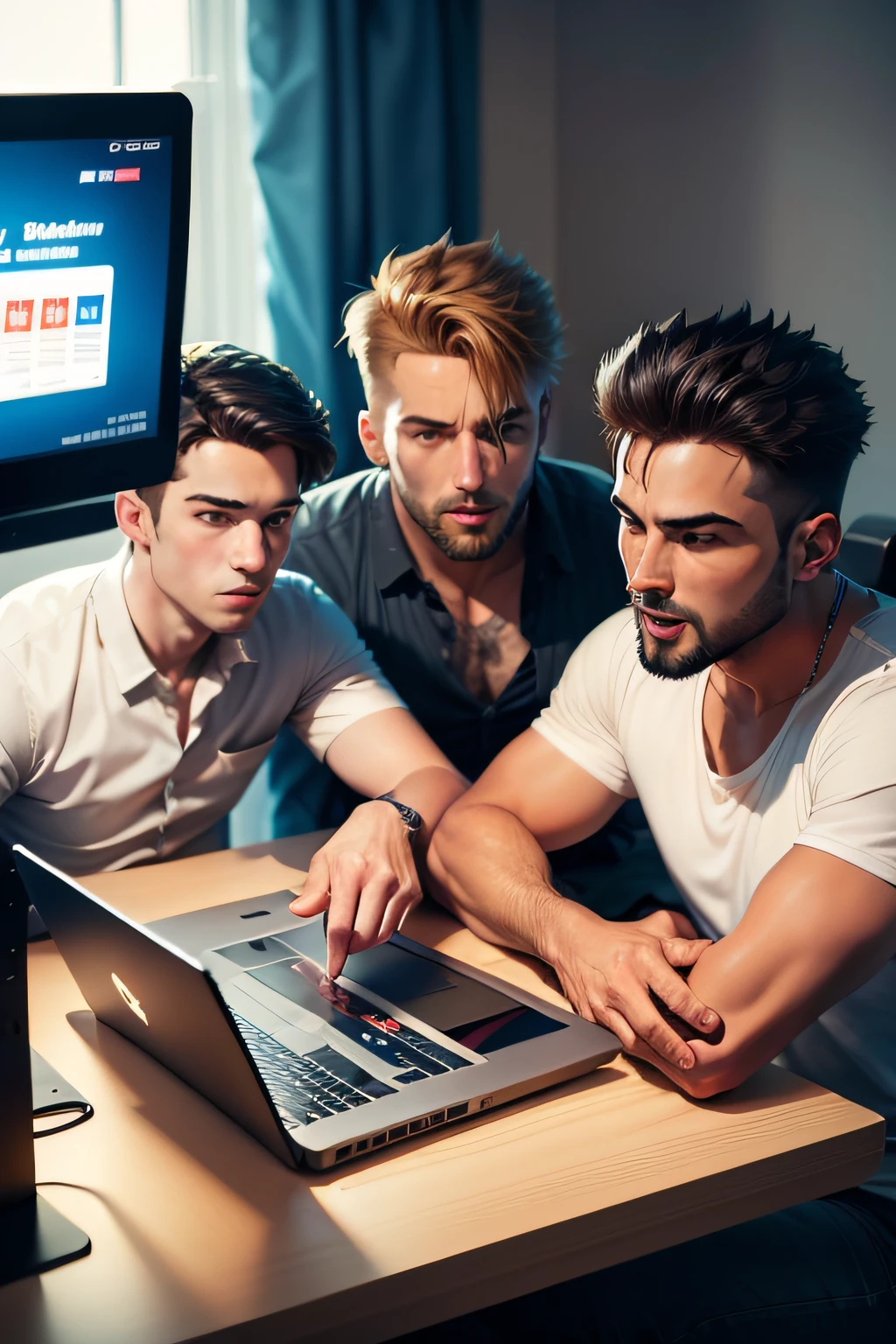 3 guys are trying to learn how to play online slots, they are enthusiastic about it