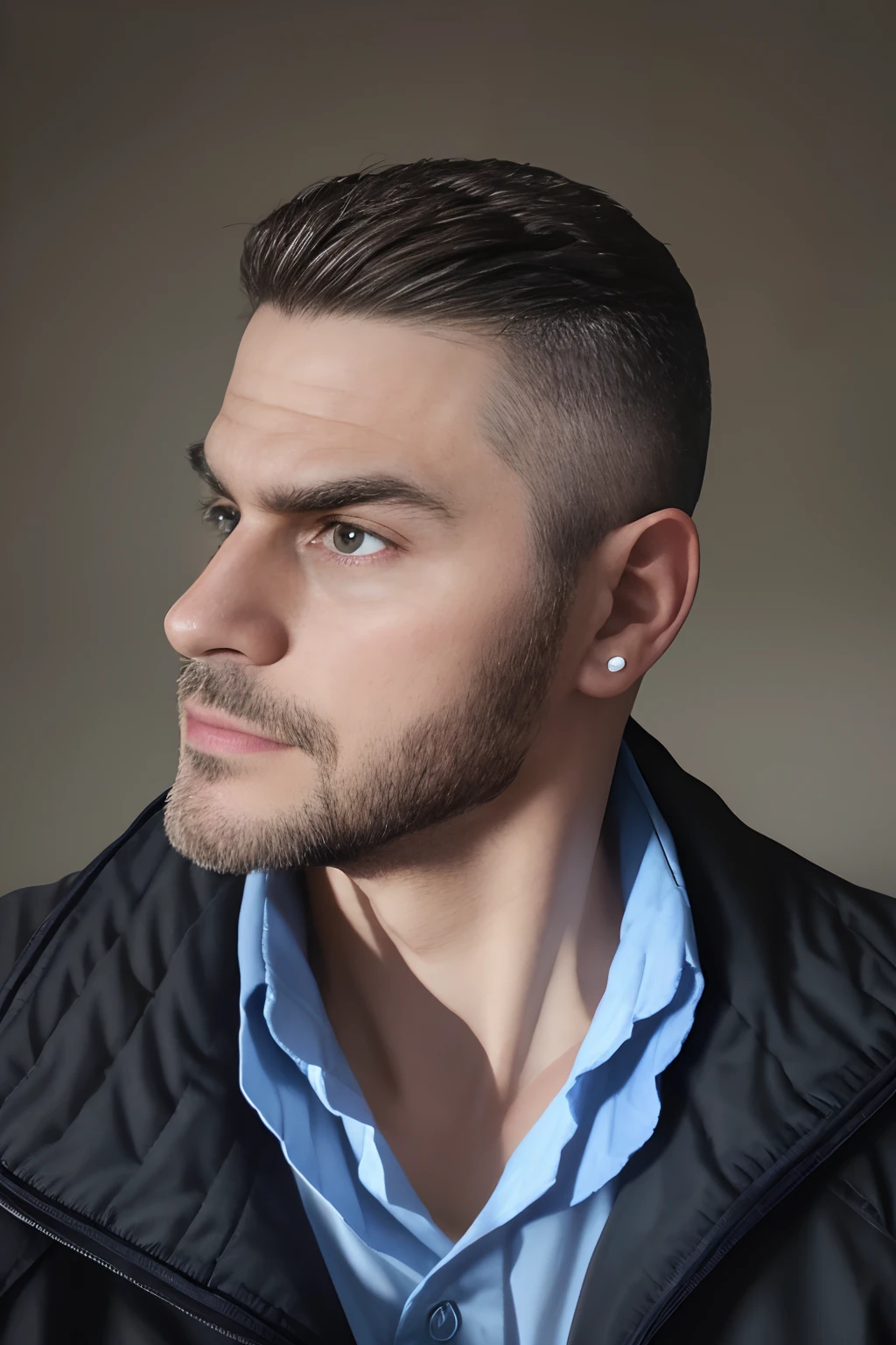 facing-camera, Homem, em pose elegante, olhando para frente, detalhes intricados, foto de perfil
