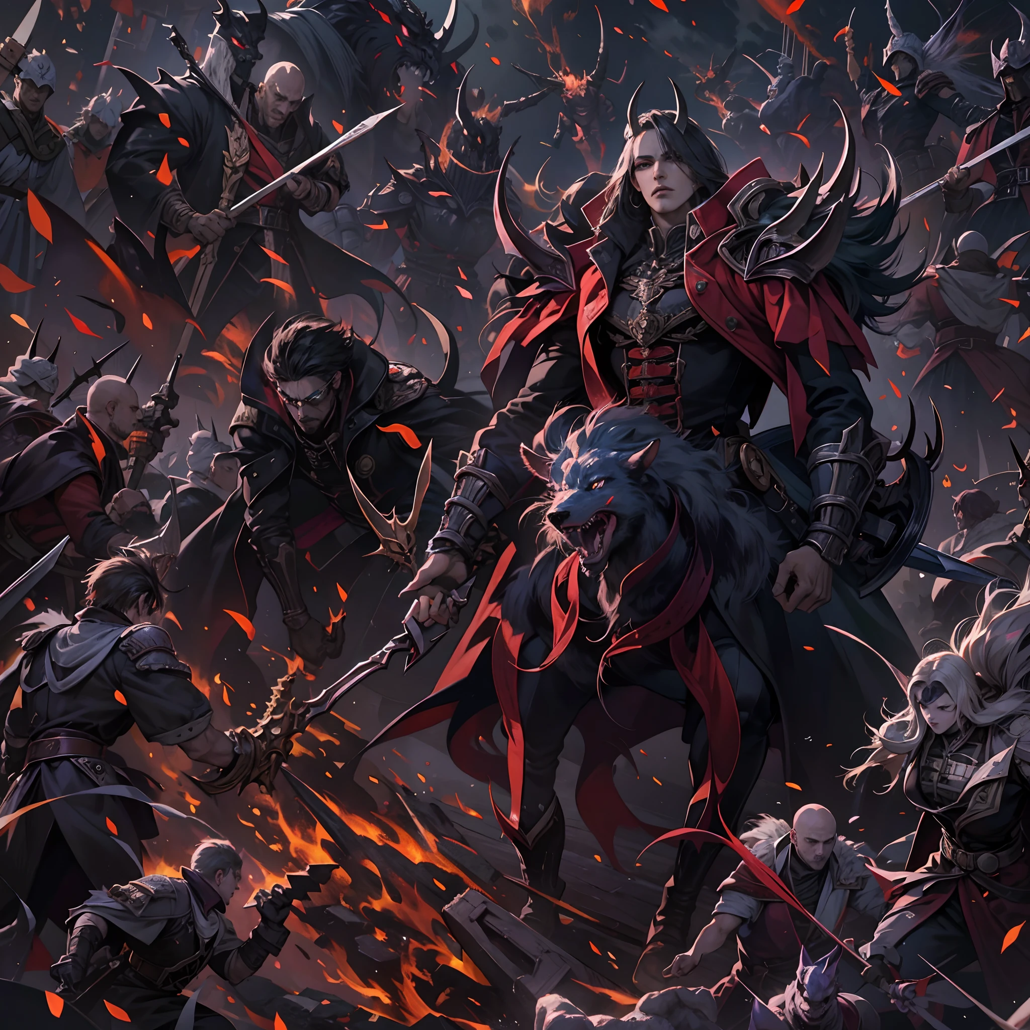 Castlevania Shadow Lord hyper realistic super detailed Dynamic shot masterpiece leading demon army troops into battle Hyper realistic hyper realistic war environment super detailed cinematic scenes movie Epic Legendary different angle of view