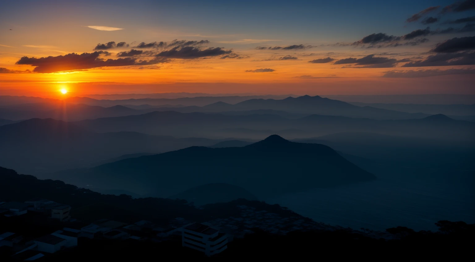 Uma imagem de um nascer do sol espetacular sobre um horizonte tranquilo, com as palavras inspiradoras no centro: